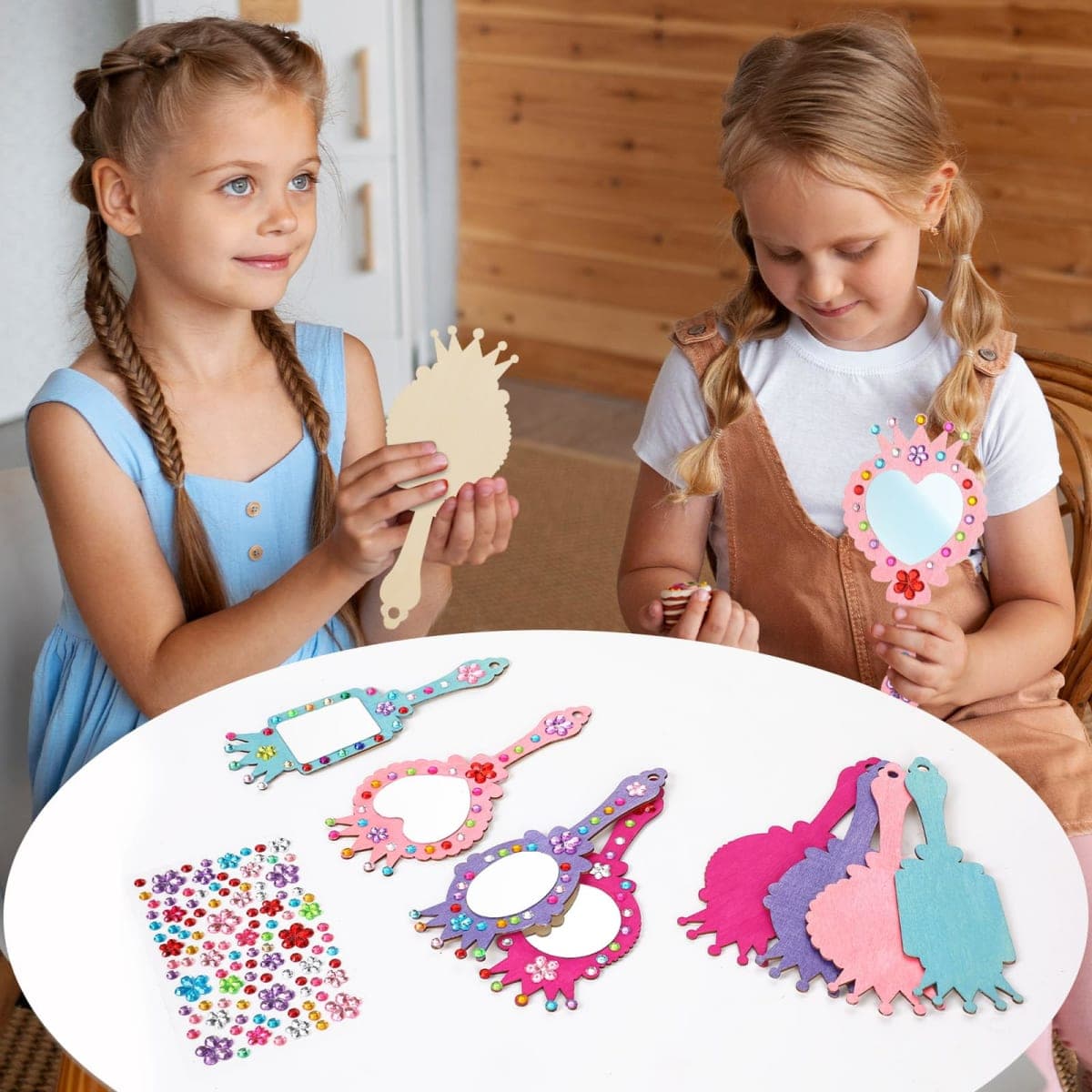 XJWWHZ 24 Pack Wooden Mirror Craft for Kids, DIY Princess Mirrors for Girls, Paint Wooden Hand Mirror for Art Activities thumbnail 5