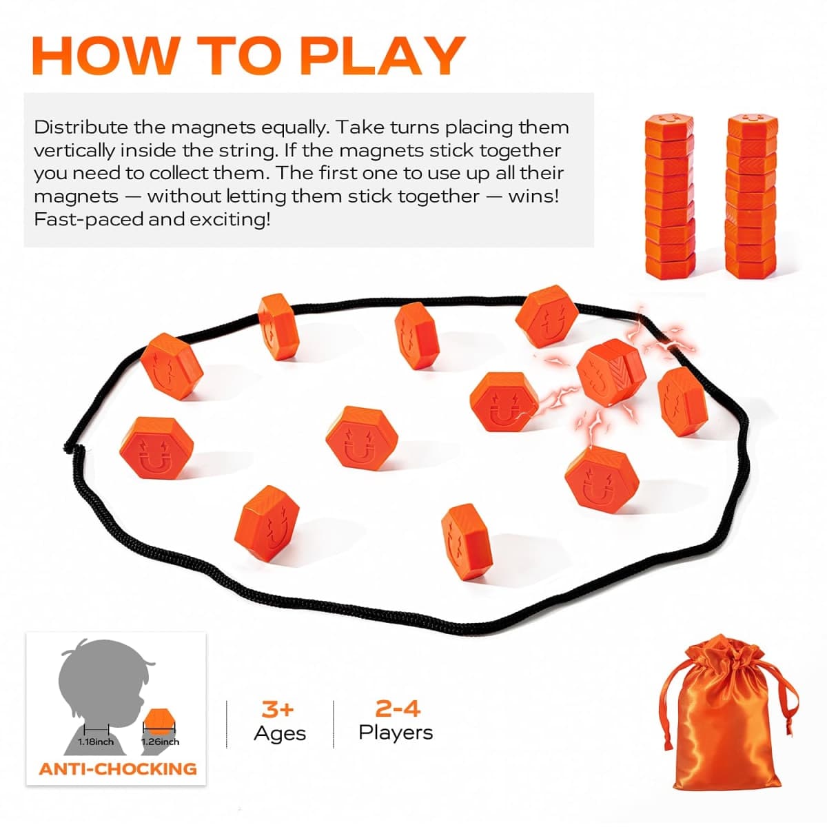 PADFUSE Magnetic Chess Game & Collision Challenge | Portable Strategy Game with String for 2-4 Players | Christmas Stocking Stuffer for Teens & Adults | Family Travel Games for Game Night & Camping thumbnail 2