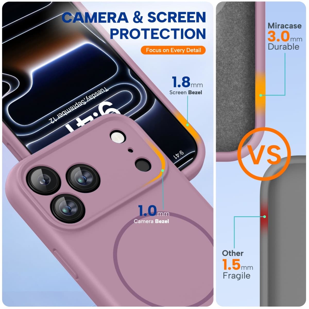 Miracase Magnetic for iPhone 17 Pro Max Case, Compatible with MagSafe, Integrated Silicone Camera Control Cover, 3.0mm Thicken Shockproof Drop Protection Phone Case for 17 ProMax, Blackcurrant thumbnail 3
