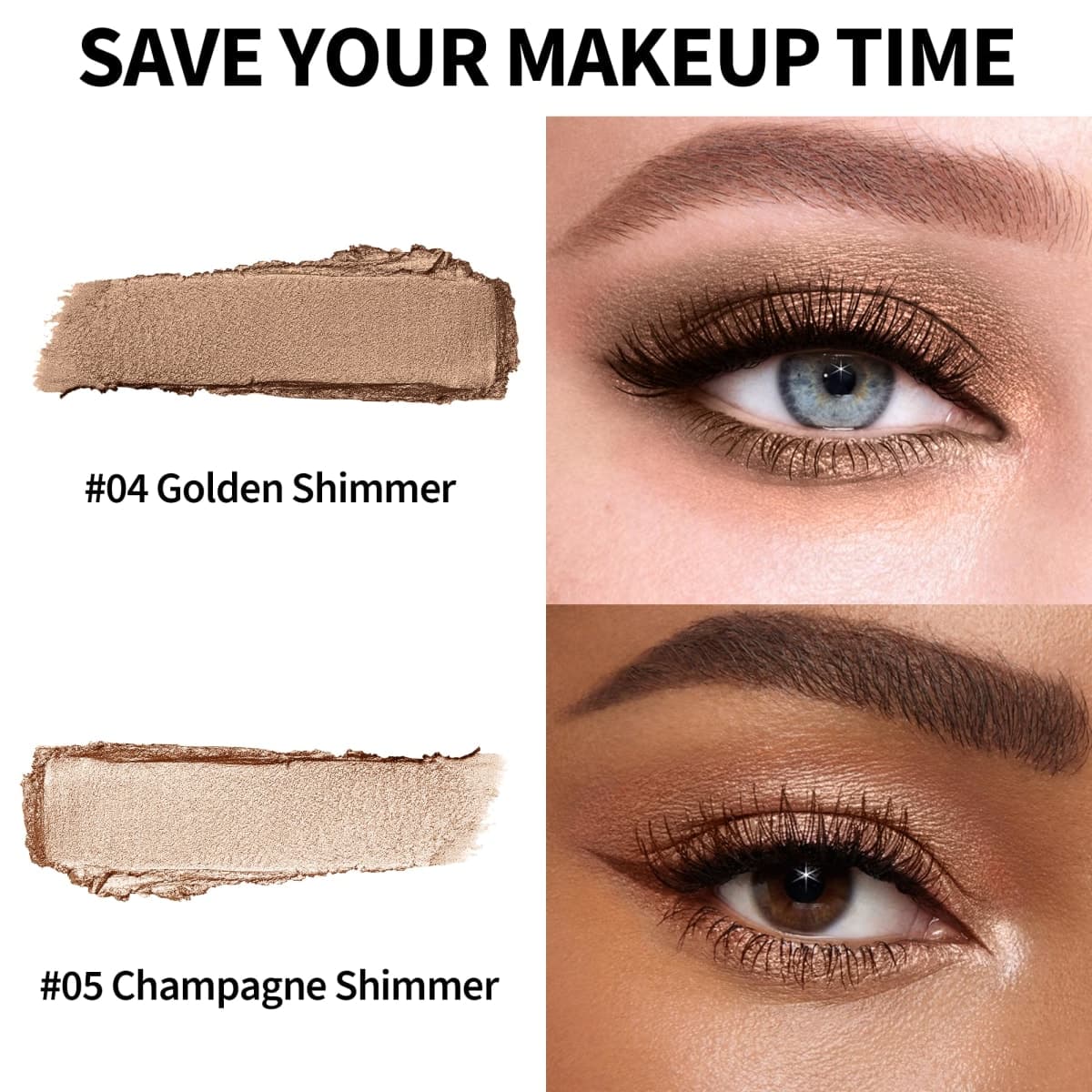 FV Waterproof Eyeshadow Stick Duo,Long-Lasting Cream Eye Shadow Makeup Sets, High Pigmented Eyeshadow Pencil with Shimmer Finish, Natural Look (Golden & Champagne) thumbnail 4