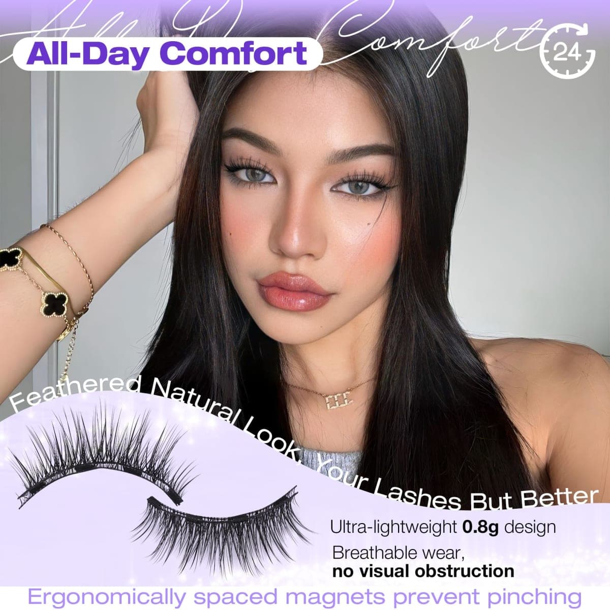 Magnetic Eyelashes with Applicator Natural Look Magnetic Lashes with Applicator Wispy False Lashes with Magnets No Need Glue Reusable Lashes by Lanflower thumbnail 2