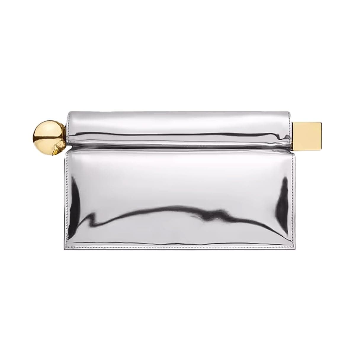 DKQXEIM Trendy PU Leather Clutch Bag for Women Versatile Folding Evening Purse Metal Decoration Crossbody for Banquet Party, Silver, 7.48 x 5.12 x 3.15 inches (19 x 13 x 8 cm) — image 1