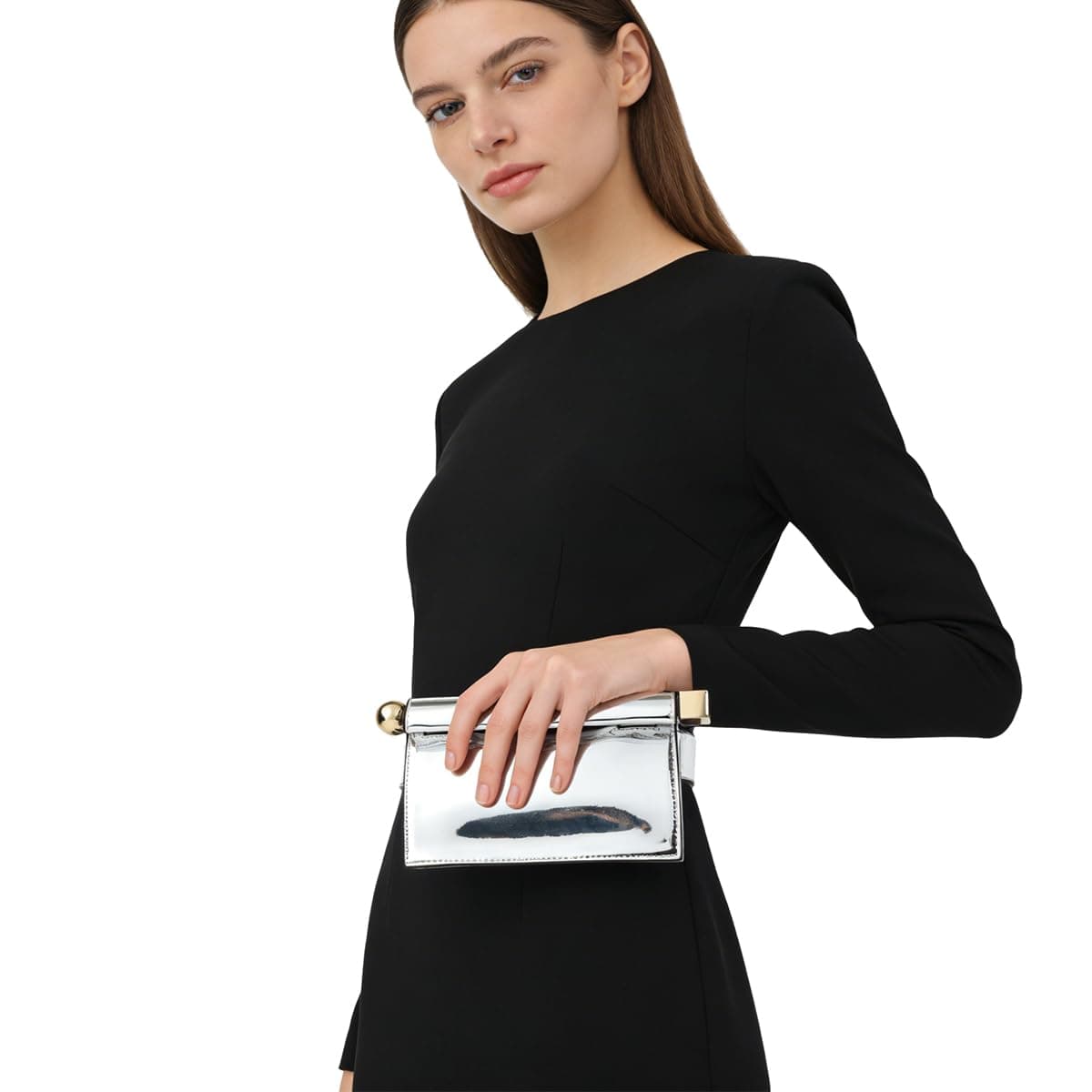 DKQXEIM Trendy PU Leather Clutch Bag for Women Versatile Folding Evening Purse Metal Decoration Crossbody for Banquet Party, Silver, 7.48 x 5.12 x 3.15 inches (19 x 13 x 8 cm) thumbnail 2