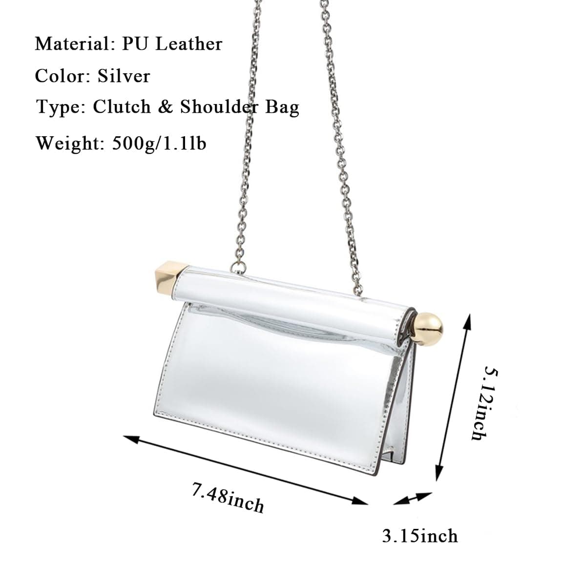 DKQXEIM Trendy PU Leather Clutch Bag for Women Versatile Folding Evening Purse Metal Decoration Crossbody for Banquet Party, Silver, 7.48 x 5.12 x 3.15 inches (19 x 13 x 8 cm) thumbnail 5