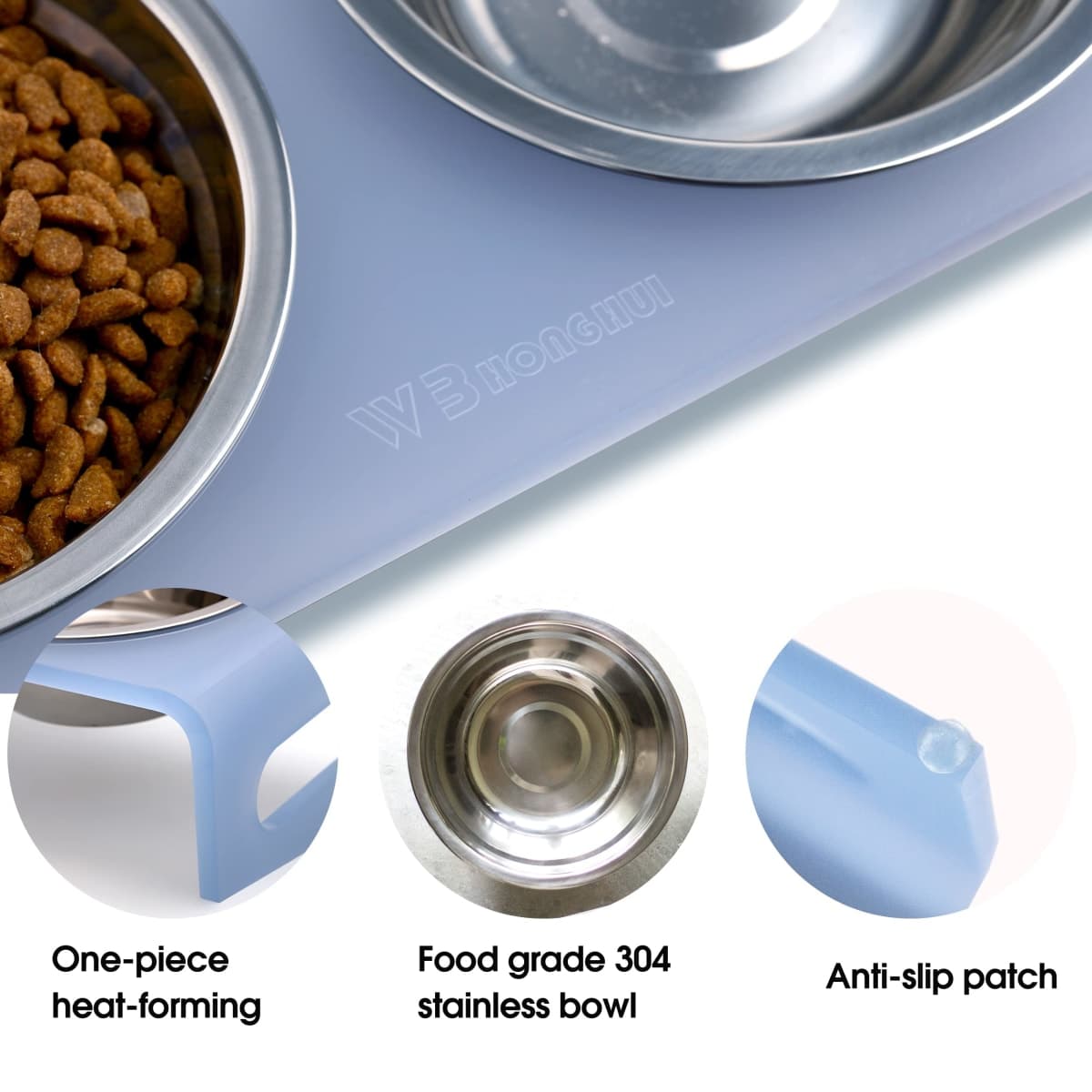 Tilted Raised Elevated Food and Water Bowls Stand for Cat or Small Dogs - Puppy's Clear Acrylic Stainless Steel Dishes Holder for Boy or Girl Pet,Modern,Durable and Easy to Clean by WBhonghui (Blue) thumbnail 3