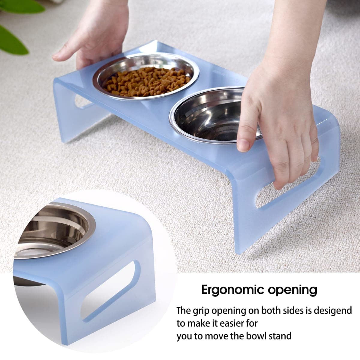 Tilted Raised Elevated Food and Water Bowls Stand for Cat or Small Dogs - Puppy's Clear Acrylic Stainless Steel Dishes Holder for Boy or Girl Pet,Modern,Durable and Easy to Clean by WBhonghui (Blue) thumbnail 4