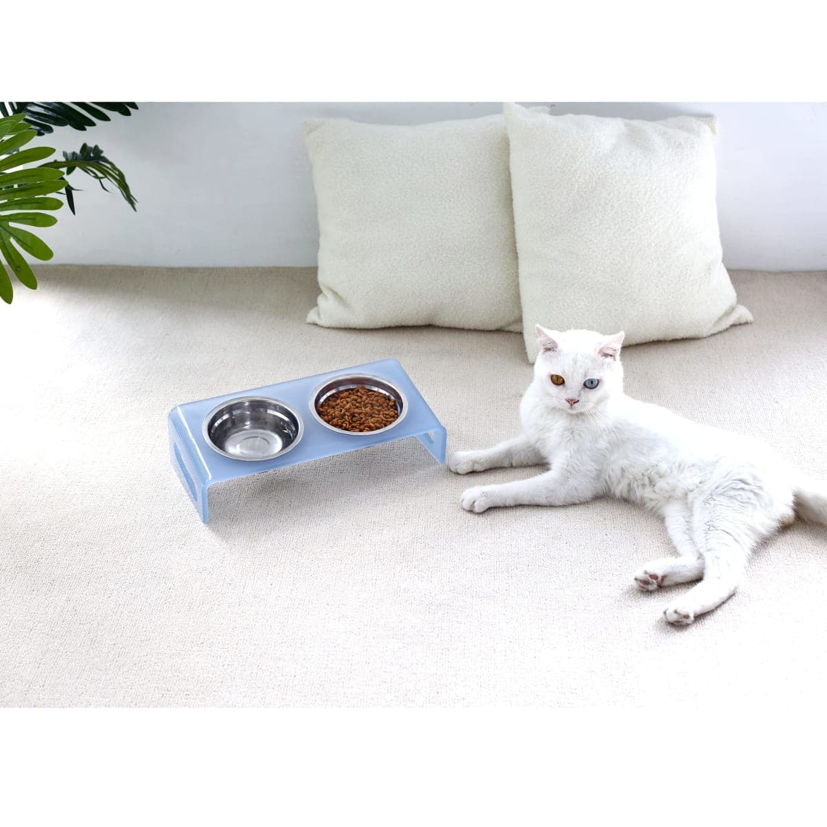 Tilted Raised Elevated Food and Water Bowls Stand for Cat or Small Dogs - Puppy's Clear Acrylic Stainless Steel Dishes Holder for Boy or Girl Pet,Modern,Durable and Easy to Clean by WBhonghui (Blue) thumbnail 5