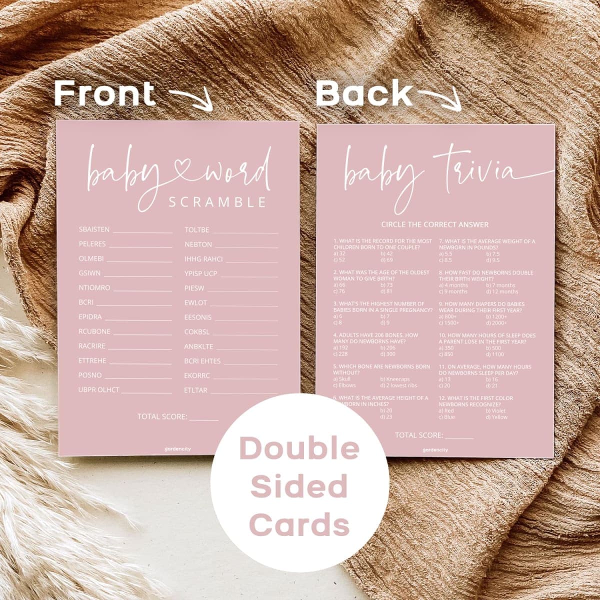 Baby Shower Games - Pink Baby Trivia and Word Scramble Game, 50 Double-Sided Cards thumbnail 2