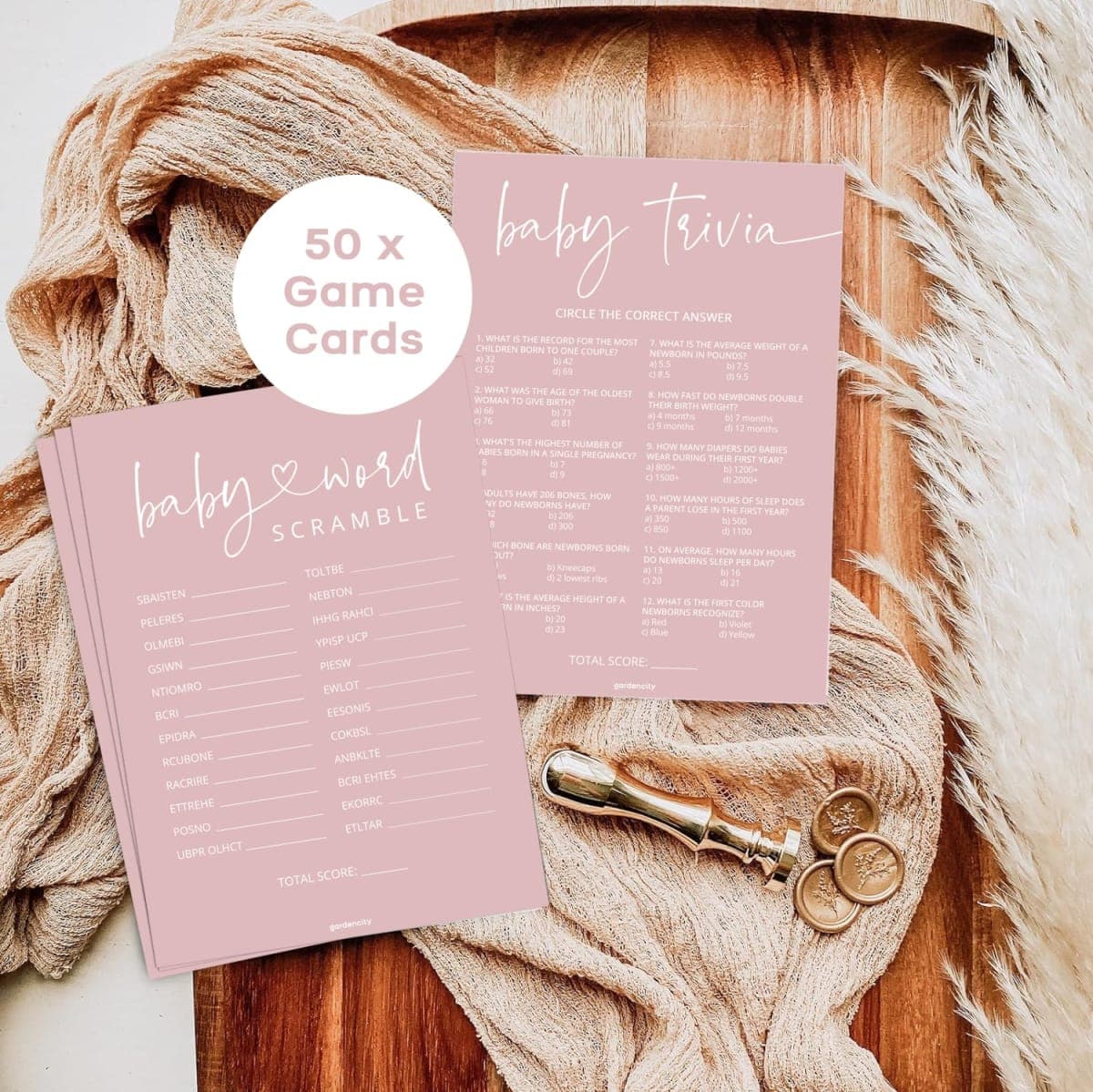 Baby Shower Games - Pink Baby Trivia and Word Scramble Game, 50 Double-Sided Cards thumbnail 3