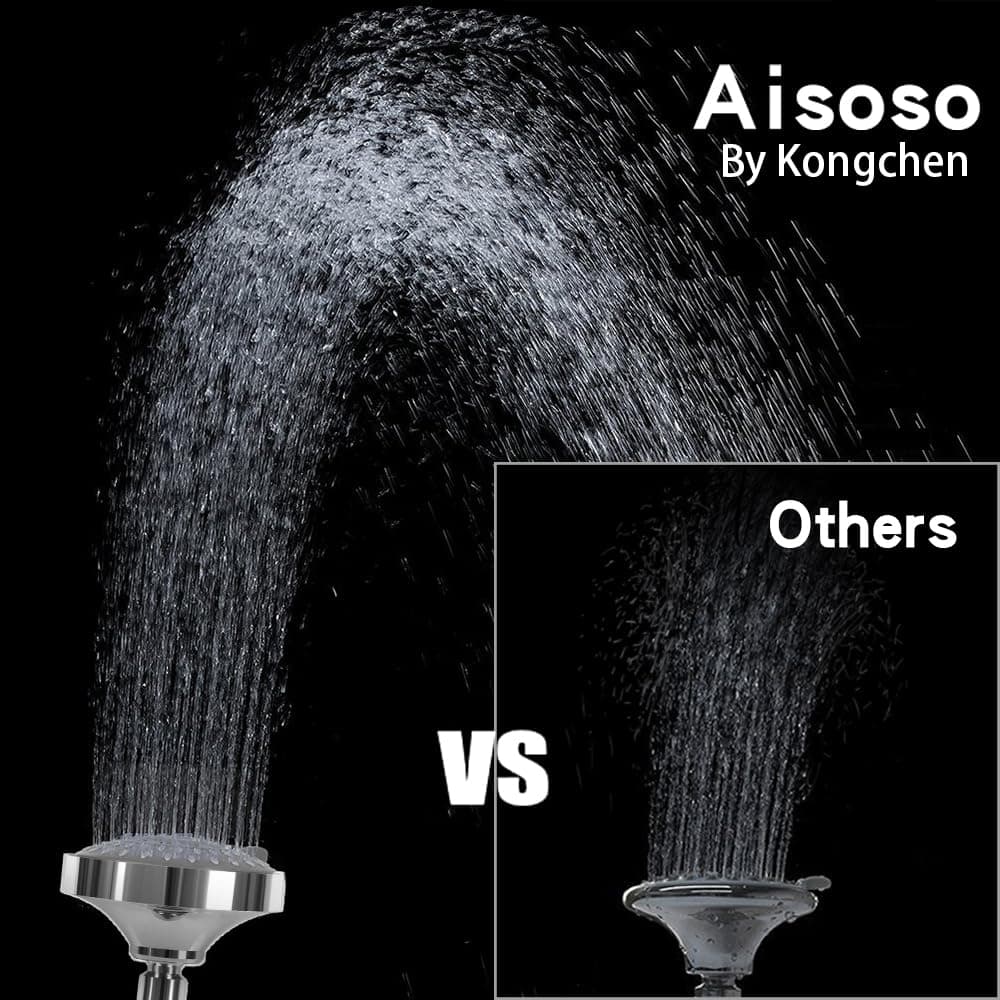 Aisoso Shower Head High Pressure Rain Fixed Showerhead 5-Setting with Adjustable Metal Swivel Ball Joint - Relaxed Shower Experience Even at Low Water Flow & Pressure thumbnail 2