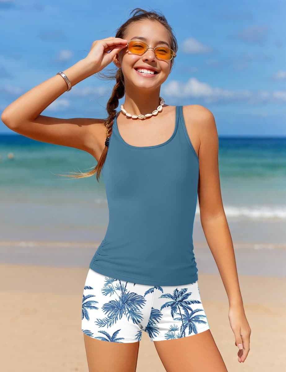 Tomolant Two Piece Girls Tankini Set, Dark Blue-1, 15-16 Years thumbnail 2