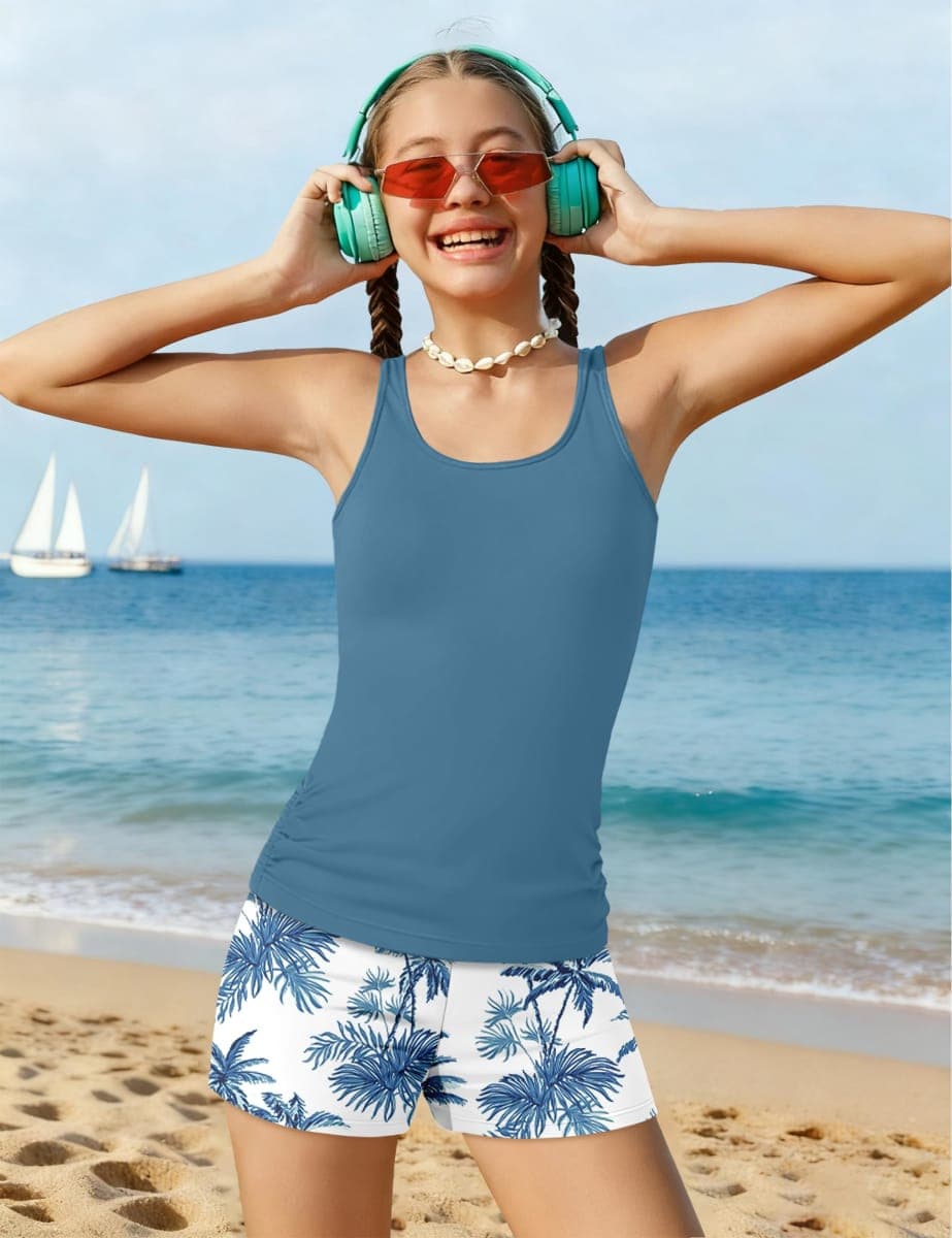 Tomolant Two Piece Girls Tankini Set, Dark Blue-1, 15-16 Years thumbnail 4