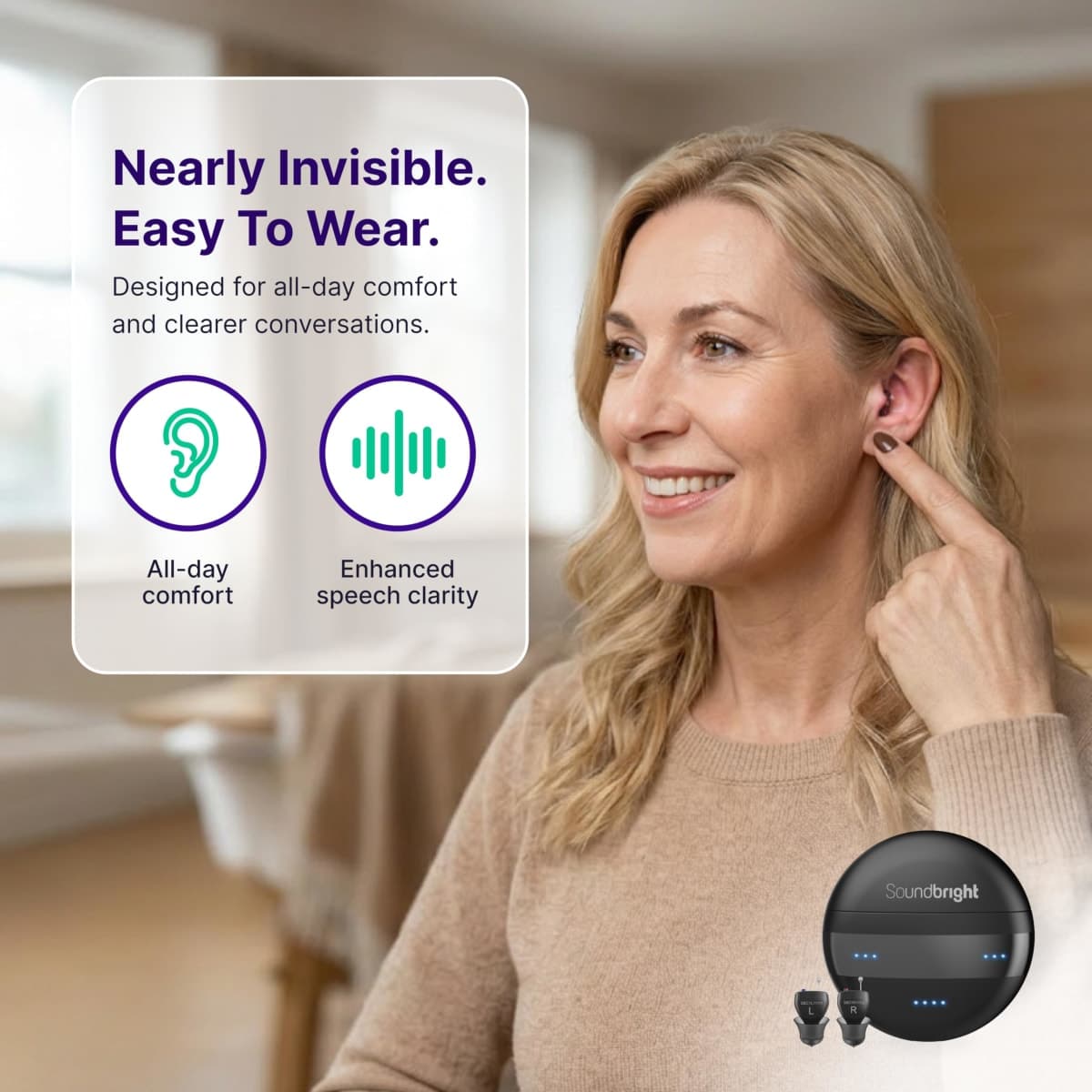 Soundbright Mini Over the Counter (OTC) Rechargeable Hearing Aids for Adults, Seniors, Men, and Women, Small in-Ear Hearing Aid - 48-Hour Battery, Noise Reduction, FDA Registered thumbnail 5