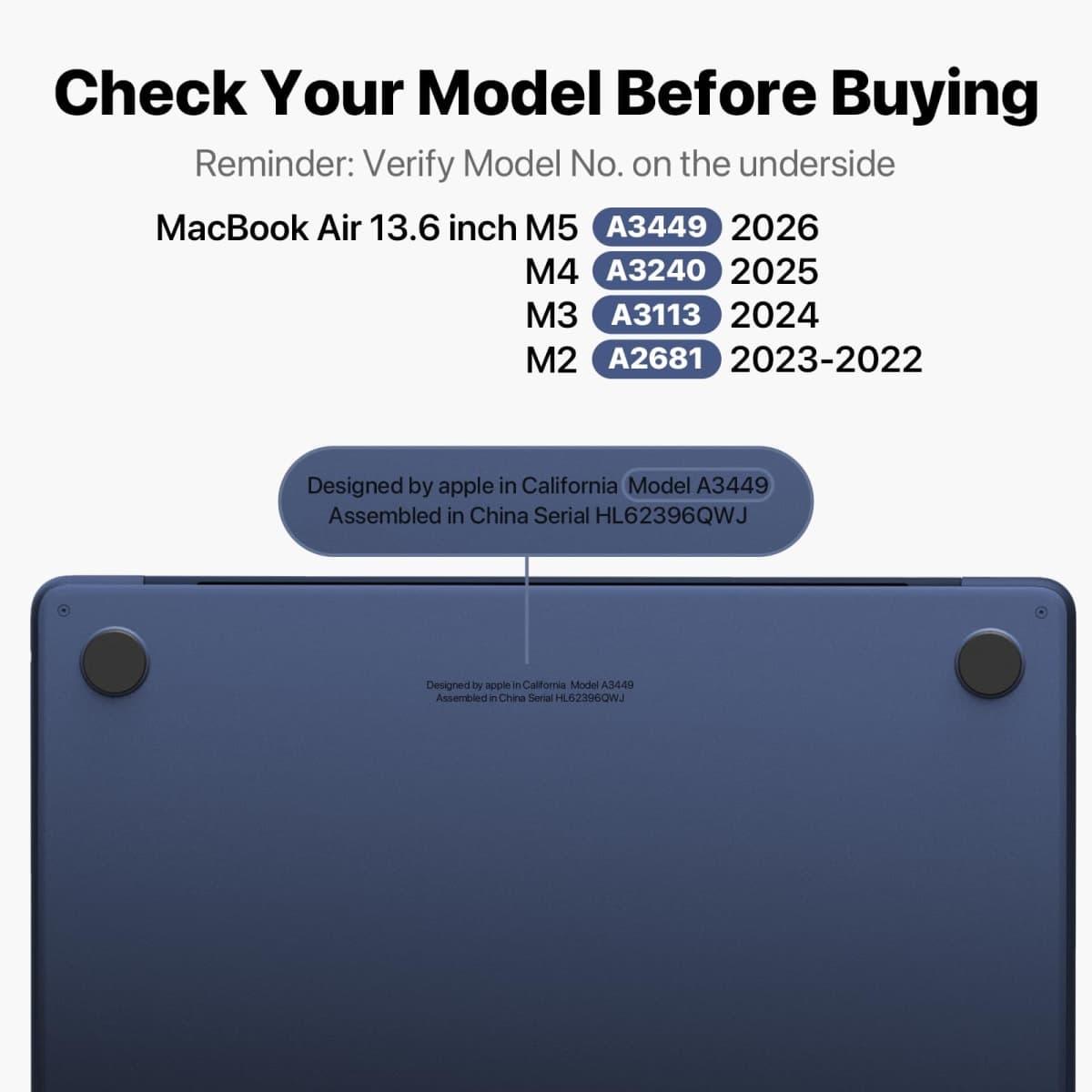 Compatible with MacBook Air 13 inch Case M5 M4-M2 2026 2025-2022, A3449 A3240 A3113 A2681, [100% Match Official Color] Protective Hard Shell Laptop Cover for MacBook Air 13.6 inch – Midnight Clear thumbnail 3