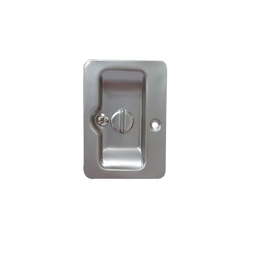 QCAA Premium Quality Solid Brass Rectangular Pocket Sliding Door Pull, Privacy Lock, 3-1/4''X2-1/4'', Satin Nickel, 1 Pack, Made in Taiwan thumbnail 3