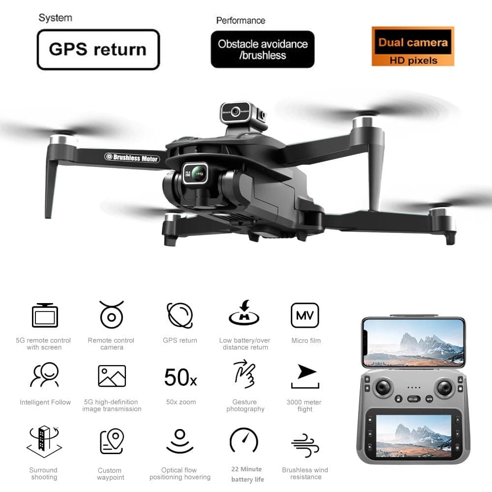 CVCBSER C1 Drone for Adults with 1080P Camera, 4.5" LCD 8K HD Screen Control, GPS Auto Return Four Way Obstacle Avoidance Drones Quadcopter, 5000ft Video Transmission, 44Mins Flight Time(C1) thumbnail 2