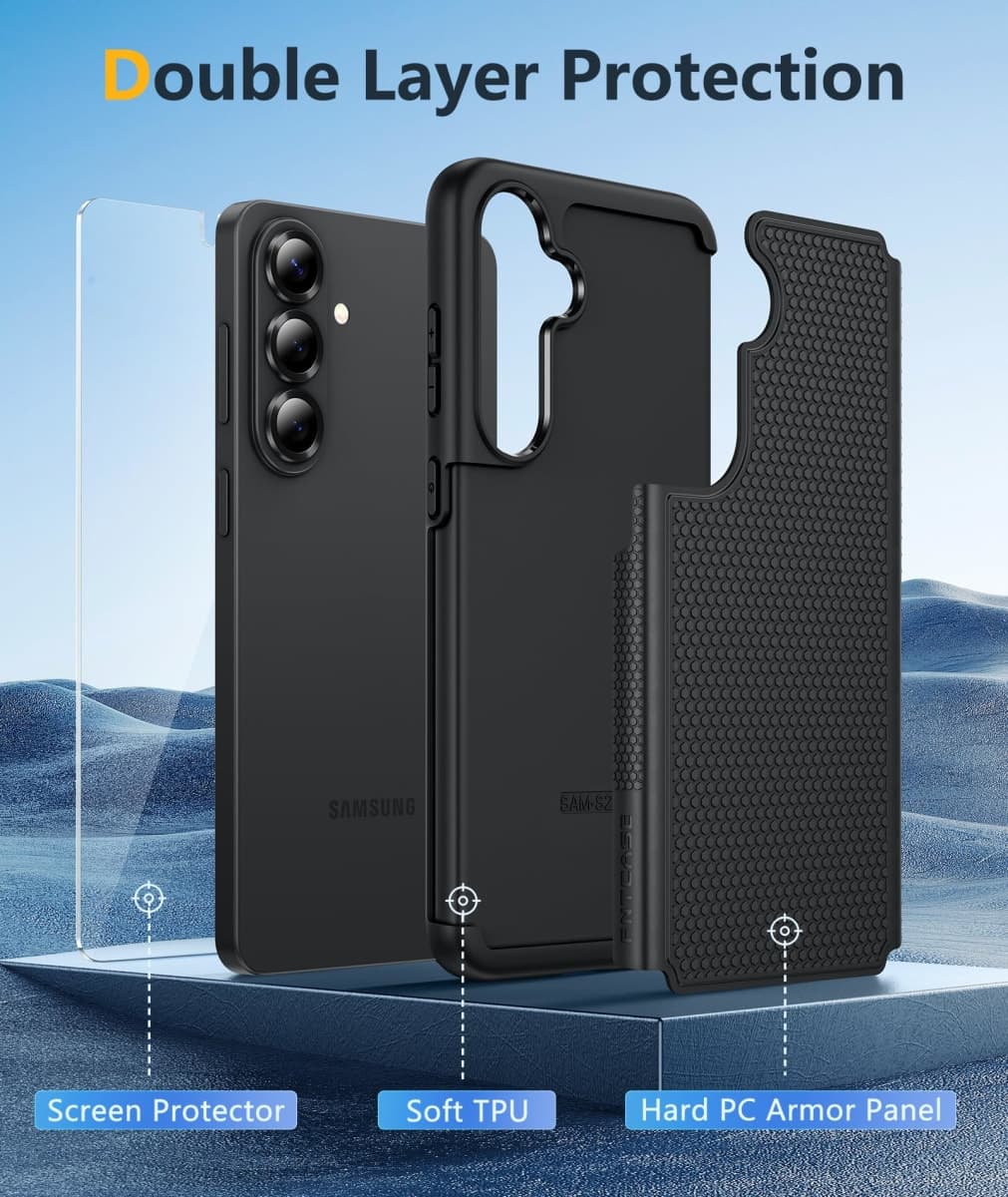 FNTCASE for Samsung Galaxy S26 Case: Military Grade Drop Protection, 14ft Drop Tested, Screen Protector Included, Anti-Slip Anti-Fingerprint TPU+PC Dual Layer Shockproof Phone Case Cover (Black) thumbnail 3