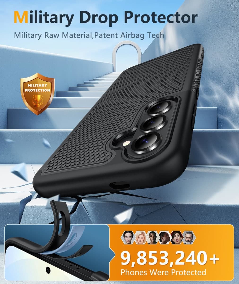 FNTCASE for Samsung Galaxy S26 Case: Military Grade Drop Protection, 14ft Drop Tested, Screen Protector Included, Anti-Slip Anti-Fingerprint TPU+PC Dual Layer Shockproof Phone Case Cover (Black) thumbnail 4