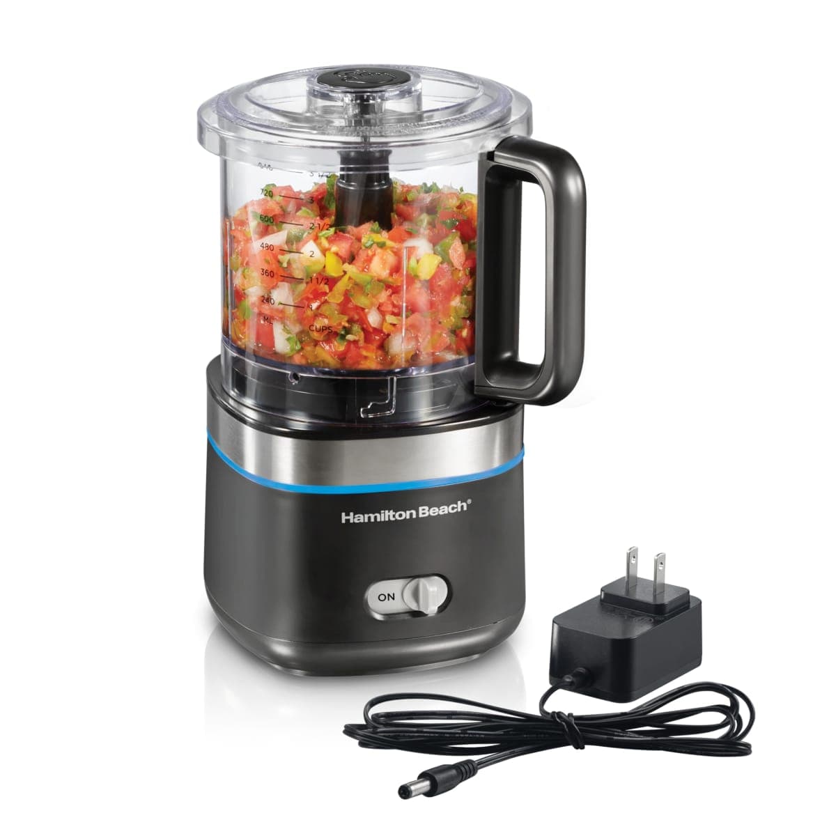 Hamilton Beach Cordless Food Chopper & Mini Food Processor, 4 Cup Capacity, Rechargeable Lithium Ion Battery, Fast Recharging, Chop, Puree, Emulsify & Grind, Black, 72880 — image 1