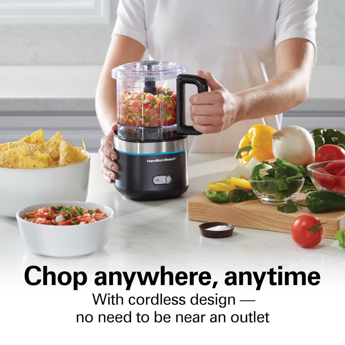 Hamilton Beach Cordless Food Chopper & Mini Food Processor, 4 Cup Capacity, Rechargeable Lithium Ion Battery, Fast Recharging, Chop, Puree, Emulsify & Grind, Black, 72880 thumbnail 2