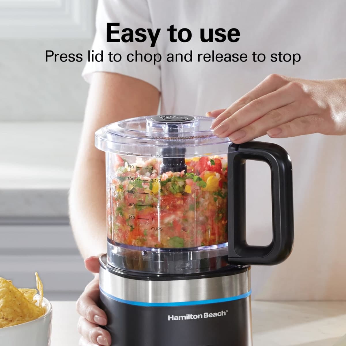 Hamilton Beach Cordless Food Chopper & Mini Food Processor, 4 Cup Capacity, Rechargeable Lithium Ion Battery, Fast Recharging, Chop, Puree, Emulsify & Grind, Black, 72880 thumbnail 4