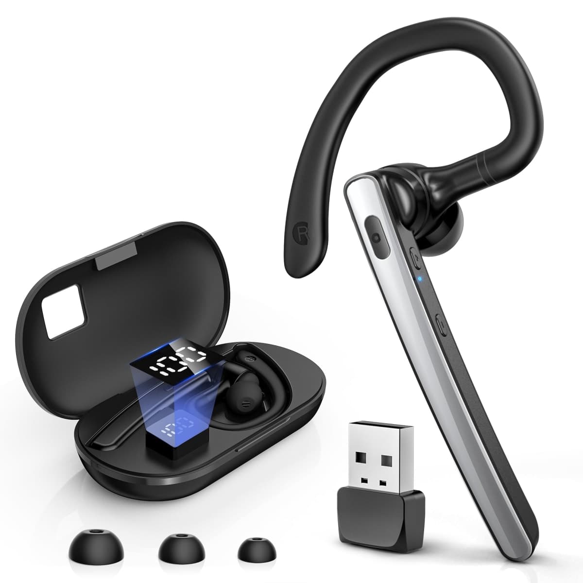 TERUNSOUl Bluetooth Headset V5.3, Wireless Bluetooth Earpiece with 600mAh Charging Case, 110H Playtime, Hands Free Headset for Cell Phone and Computer with Built-in Microphone for Work Trucker Office — image 1