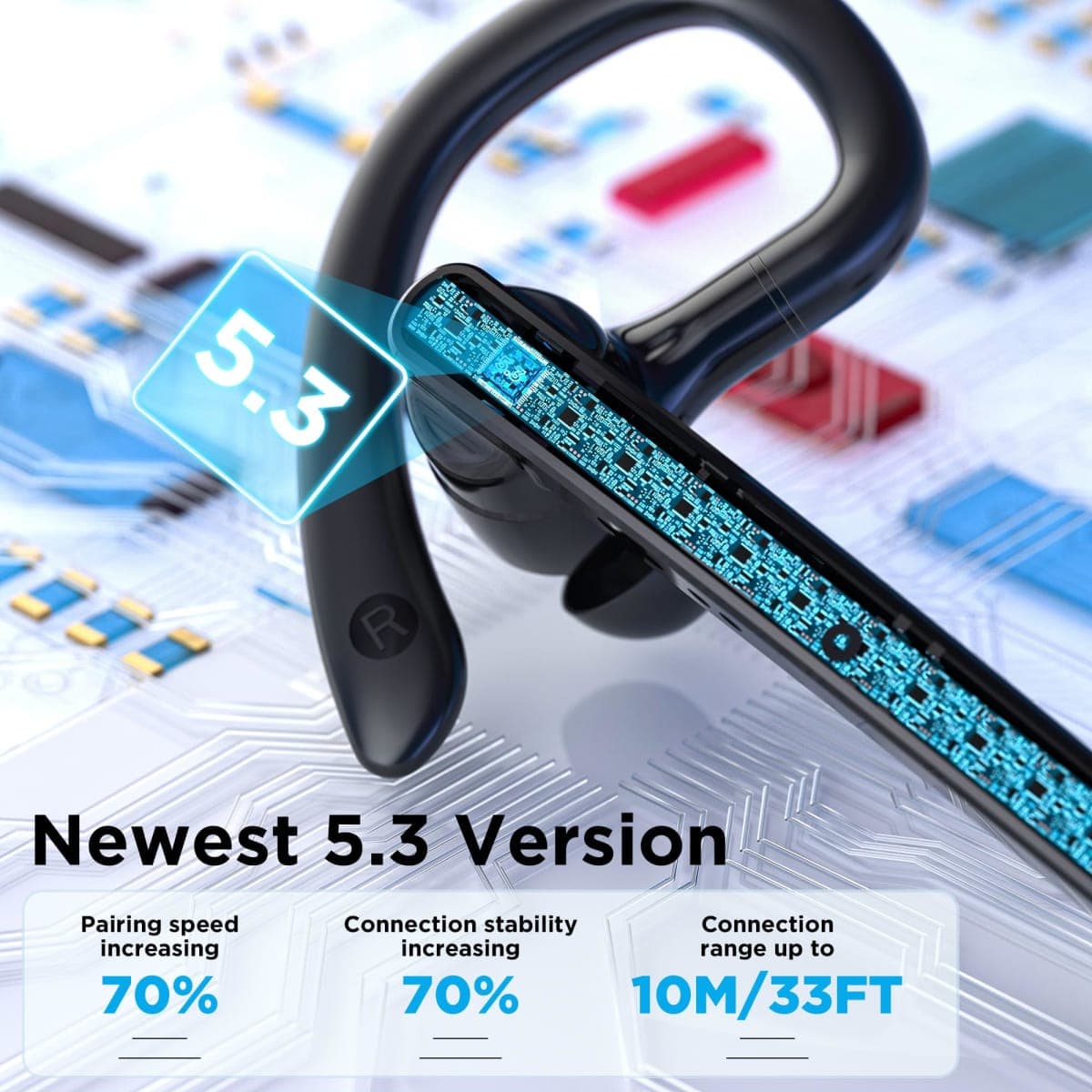 TERUNSOUl Bluetooth Headset V5.3, Wireless Bluetooth Earpiece with 600mAh Charging Case, 110H Playtime, Hands Free Headset for Cell Phone and Computer with Built-in Microphone for Work Trucker Office thumbnail 4