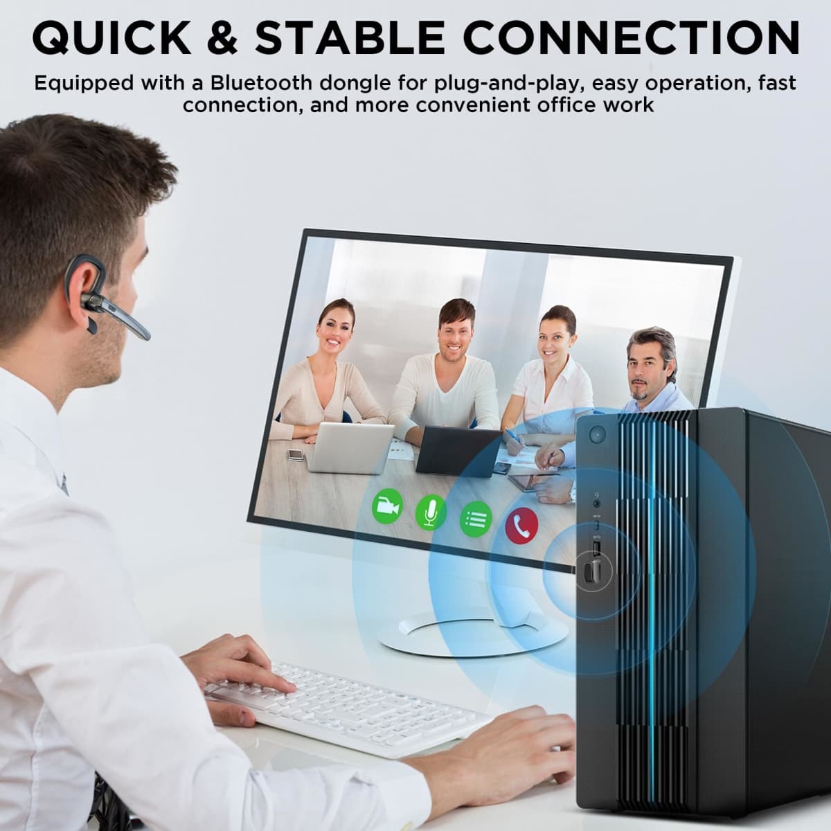 TERUNSOUl Bluetooth Headset V5.3, Wireless Bluetooth Earpiece with 600mAh Charging Case, 110H Playtime, Hands Free Headset for Cell Phone and Computer with Built-in Microphone for Work Trucker Office thumbnail 5