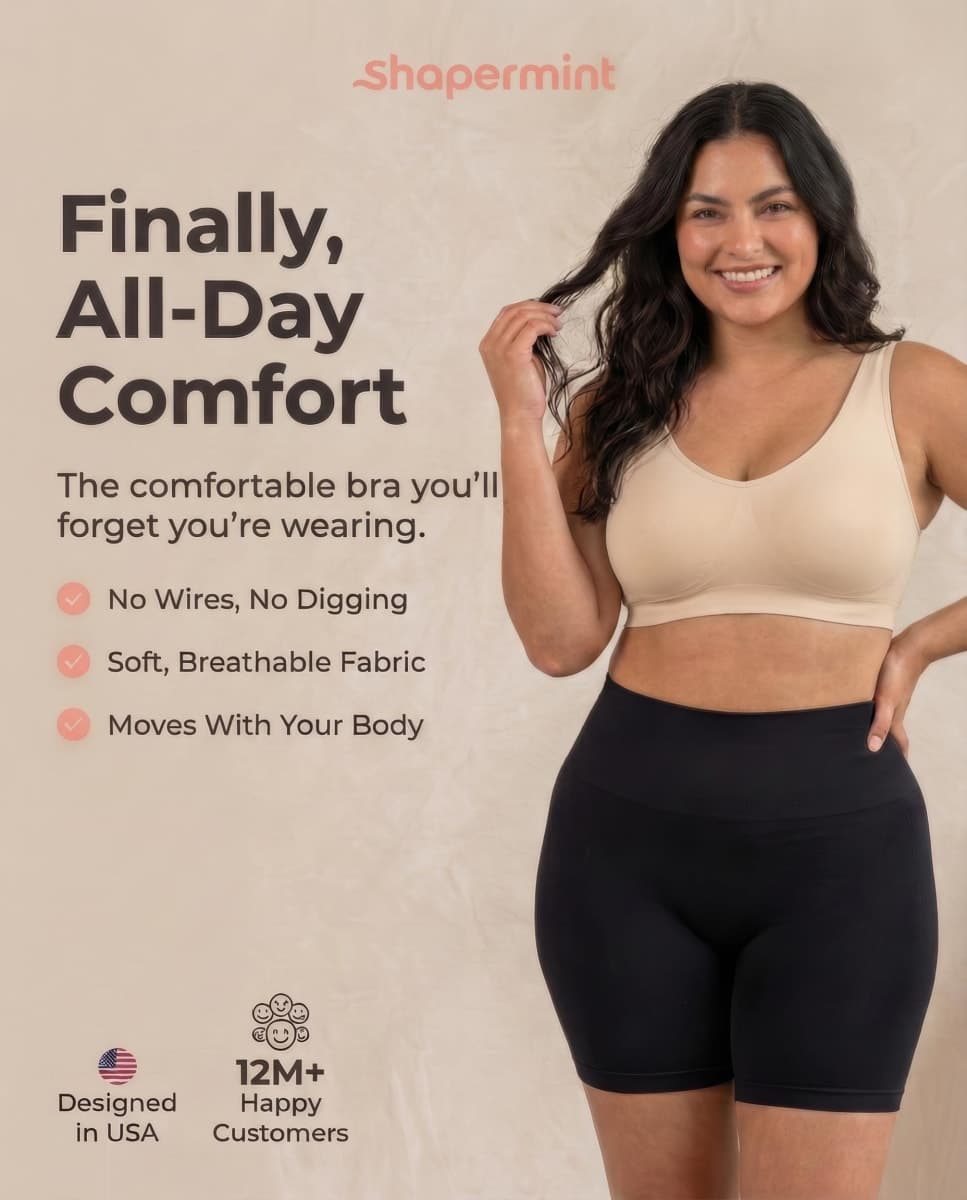 SHAPERMINT Wireless Bras for Women - Seamless Bralette with Full Support & Adjustable Straps, Plus Size Comfort Bra, No Underwire Wirefree Womens Bra for Full Coverage Beige thumbnail 2