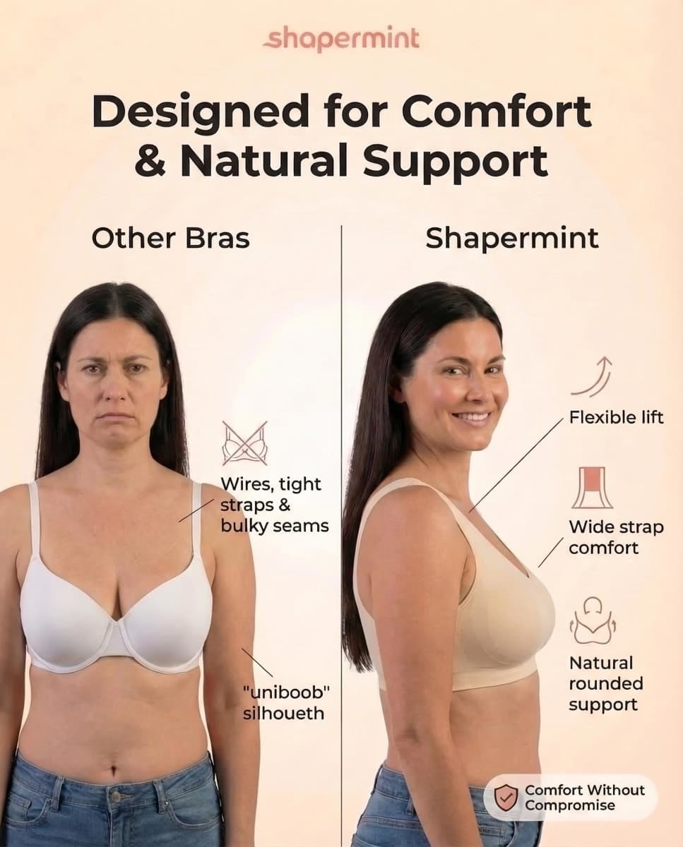 SHAPERMINT Wireless Bras for Women - Seamless Bralette with Full Support & Adjustable Straps, Plus Size Comfort Bra, No Underwire Wirefree Womens Bra for Full Coverage Beige thumbnail 5