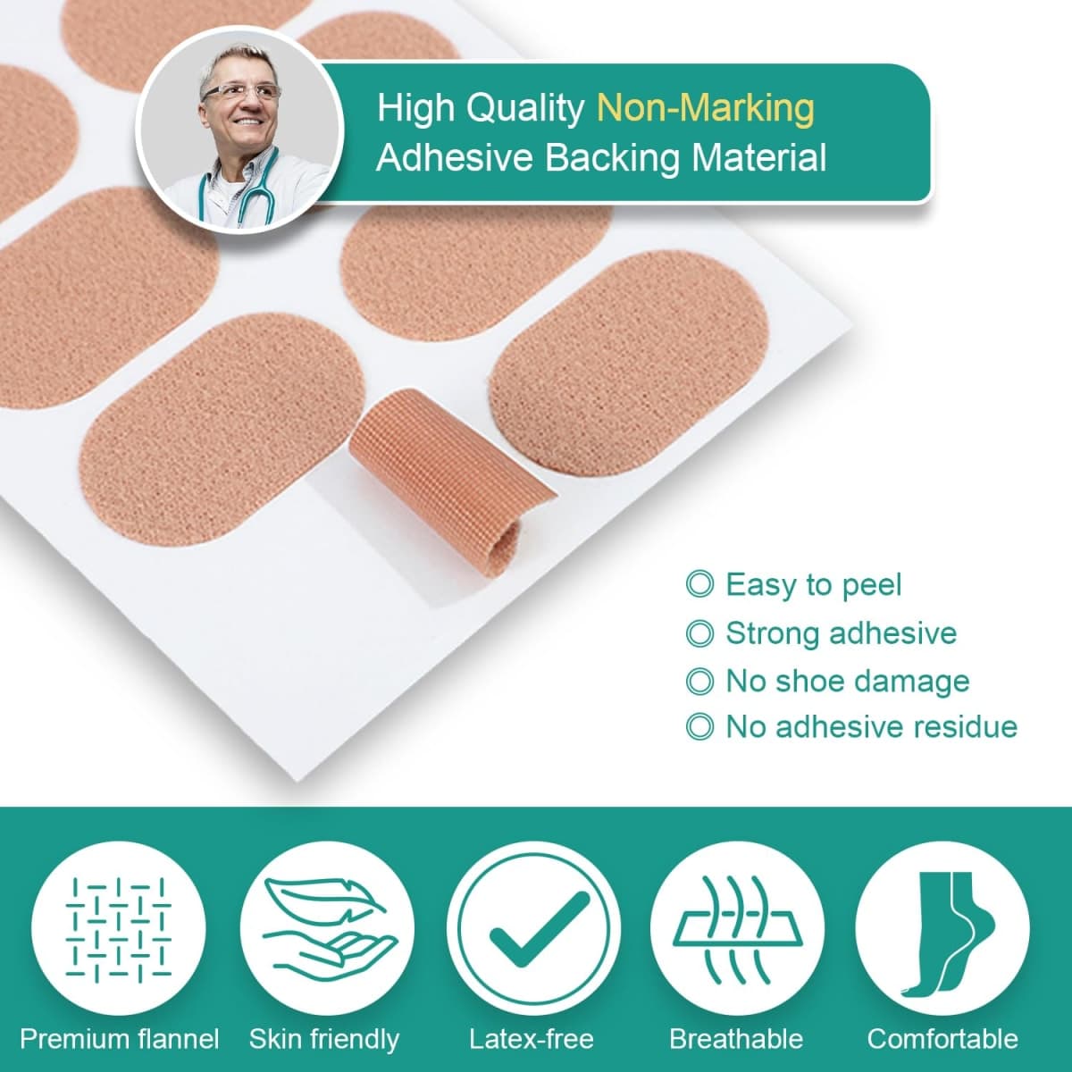 Moleskin for Feet, Moleskin Adhesive Pads, Mole Skin Patch for Blisters, Shoes, Toes, Heel | Blister Prevention Tape Pads Reduce Friction - 20 Sheets (182 Pieces Total) thumbnail 4