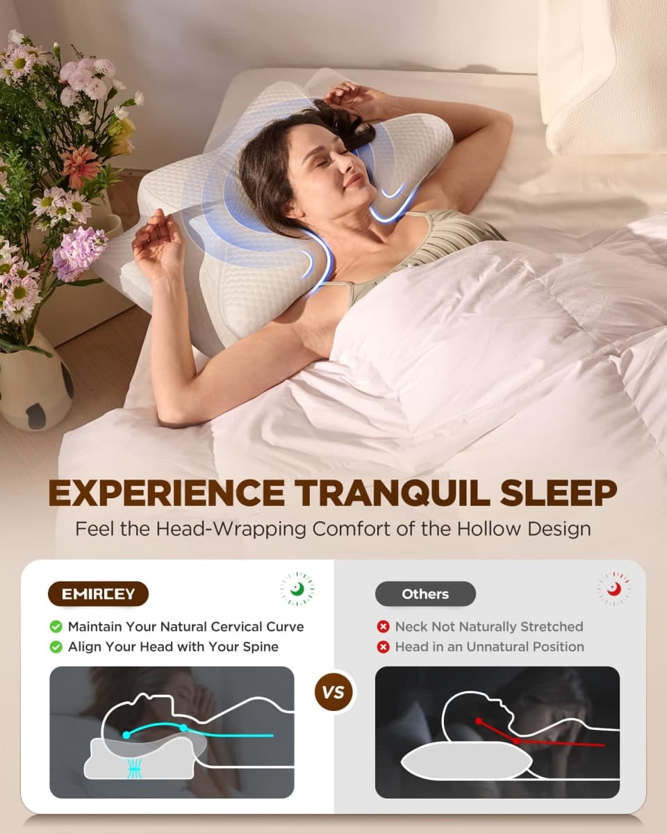 Dream Without Pain Cervical Neck Pillow for Sleeping, Ergonomic Side Sleeper Pillows for Adults, Cooling Orthopedic Pillow for Neck Relief Support, Memory Foam Pillows Back Stomach Sleepers thumbnail 2