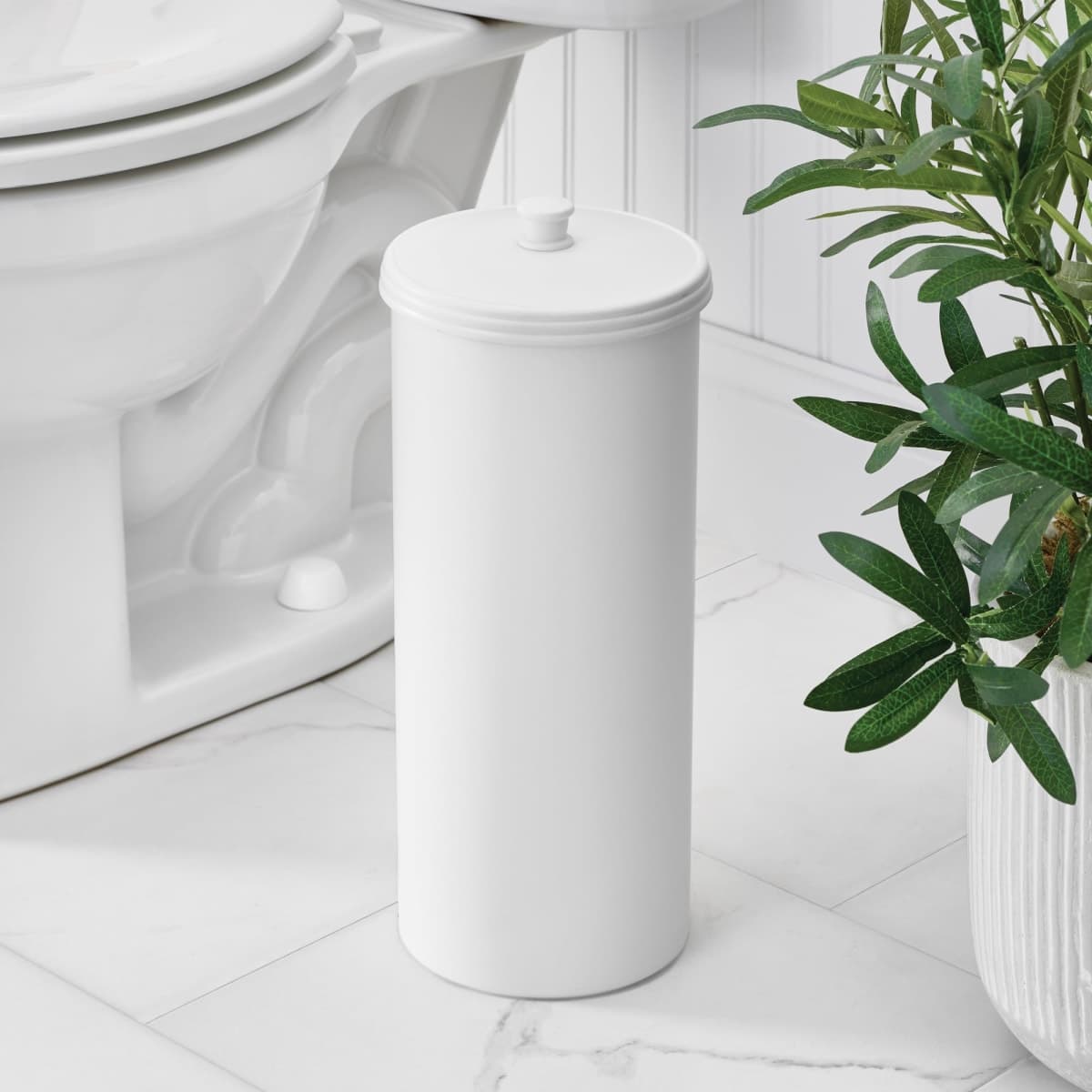 iDesign Kent Plastic Toilet Paper Tissue Roll Reserve Canister, Free-Standing Organizer for Master, Guest, Kid's, Office Bathroom or Closet, 6.25" x 6.25" x 15.5" - White thumbnail 3