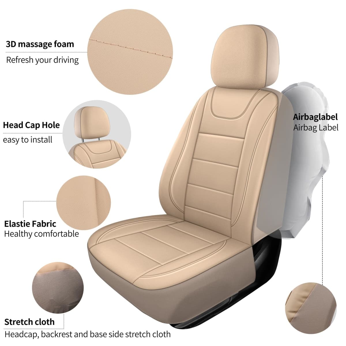 HChengkikz Car Seat Covers, Quilting Leather Seat Covers Full Set, Waterproof Faux Leather Automotive Seat Covers for Cars,Universal Car Seat Protectors Fit for Cars,Suvs,Trucks,Airbag Compatible (N4) thumbnail 2