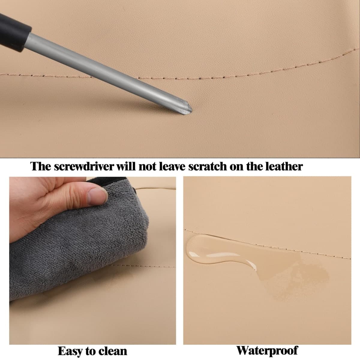 HChengkikz Car Seat Covers, Quilting Leather Seat Covers Full Set, Waterproof Faux Leather Automotive Seat Covers for Cars,Universal Car Seat Protectors Fit for Cars,Suvs,Trucks,Airbag Compatible (N4) thumbnail 3