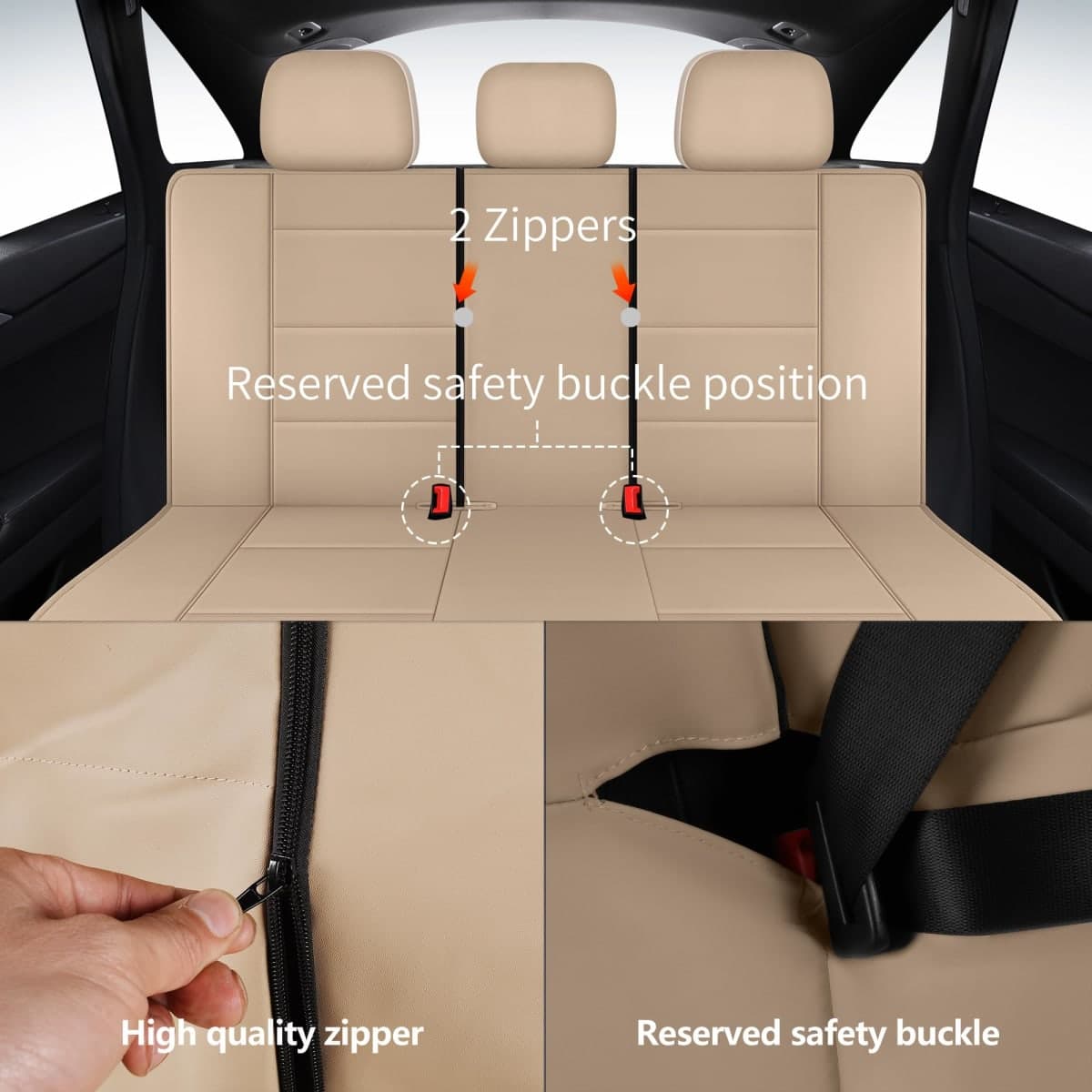 HChengkikz Car Seat Covers, Quilting Leather Seat Covers Full Set, Waterproof Faux Leather Automotive Seat Covers for Cars,Universal Car Seat Protectors Fit for Cars,Suvs,Trucks,Airbag Compatible (N4) thumbnail 5