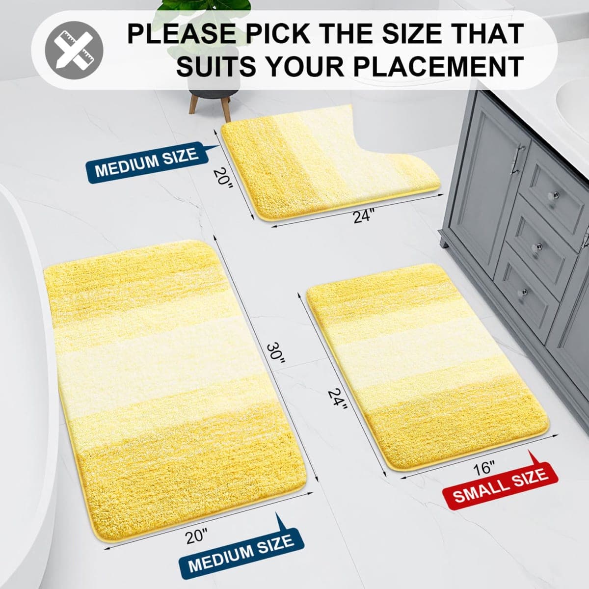 Arotive Microfiber Bathroom Rugs, Shaggy Soft and Absorbent Bath Rug, Non-Slip, Thick Plush Machine Washable Dry Bath Mats for Bathroom, Tub and Shower, 30x20, Yellow, Rectangular thumbnail 2