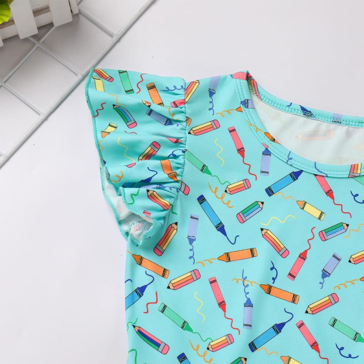 IDOPIP Back to School Dress for Girls Toddler Baby Apple Pencil Print Casual Birthday Party Dress First Day of School Outfits, Green + Yellow Pencil, 5-6 Years thumbnail 5