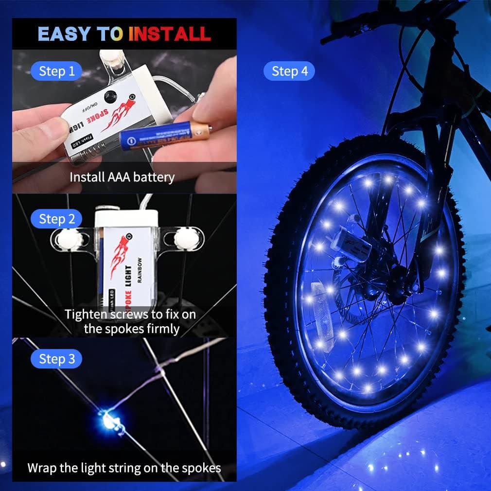 TINANA 2 Tire Pack LED Bike Wheel Lights Ultra Bright Waterproof Bicycle Spoke Lights Cycling Decoration Safety Warning Tire Strip Light for Kids Adults Night Riding (Blue 2pack) thumbnail 4
