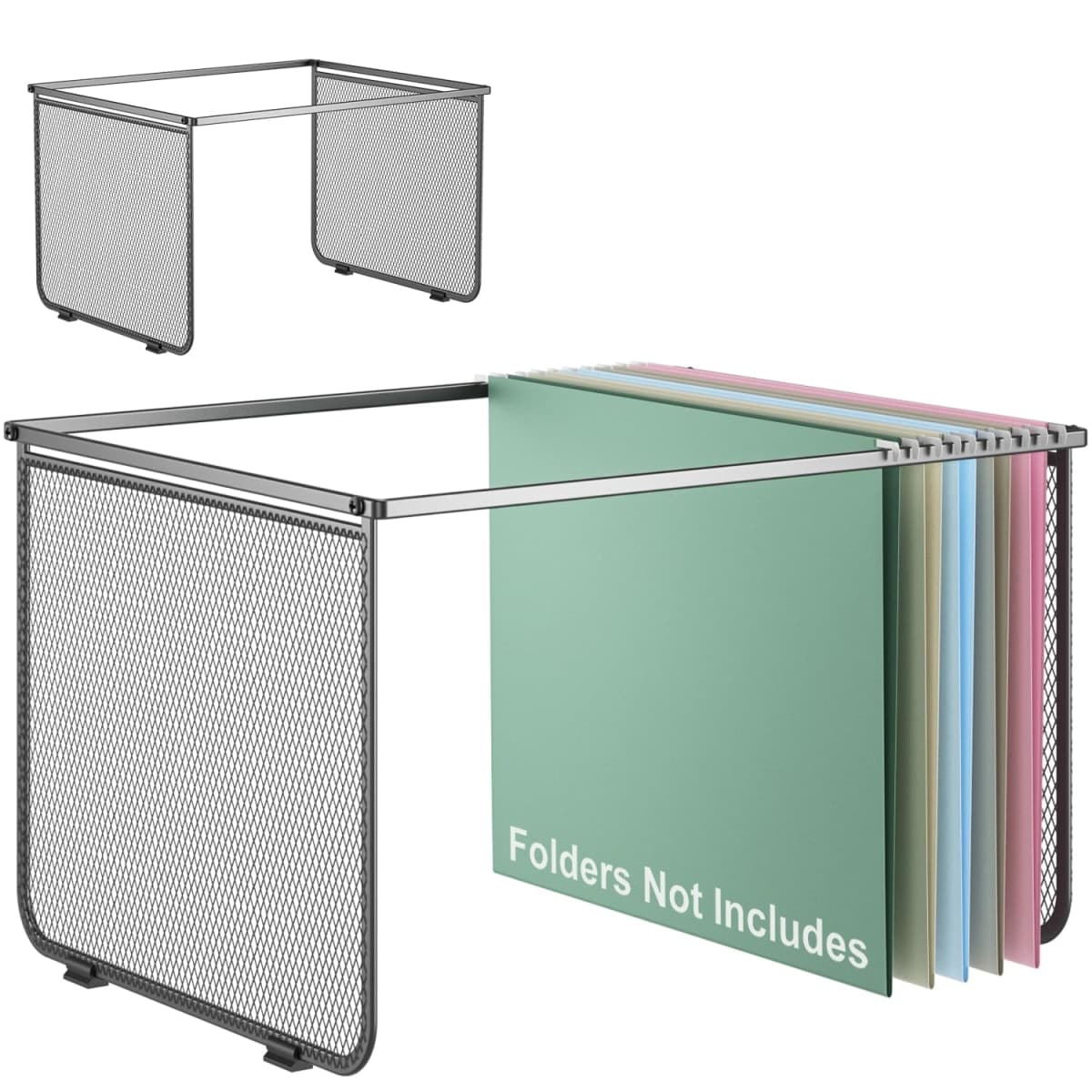 Hanging File Folder Frame Set of 2, Hanging File Organizer with Metal Mesh for Legal/Letter Size, Portable Hanging File Folder Metal Frame for Filing Cabinet Desk Drawer — image 1