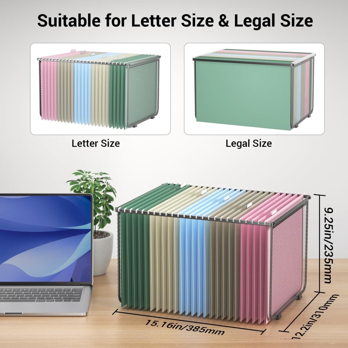 Hanging File Folder Frame Set of 2, Hanging File Organizer with Metal Mesh for Legal/Letter Size, Portable Hanging File Folder Metal Frame for Filing Cabinet Desk Drawer thumbnail 4