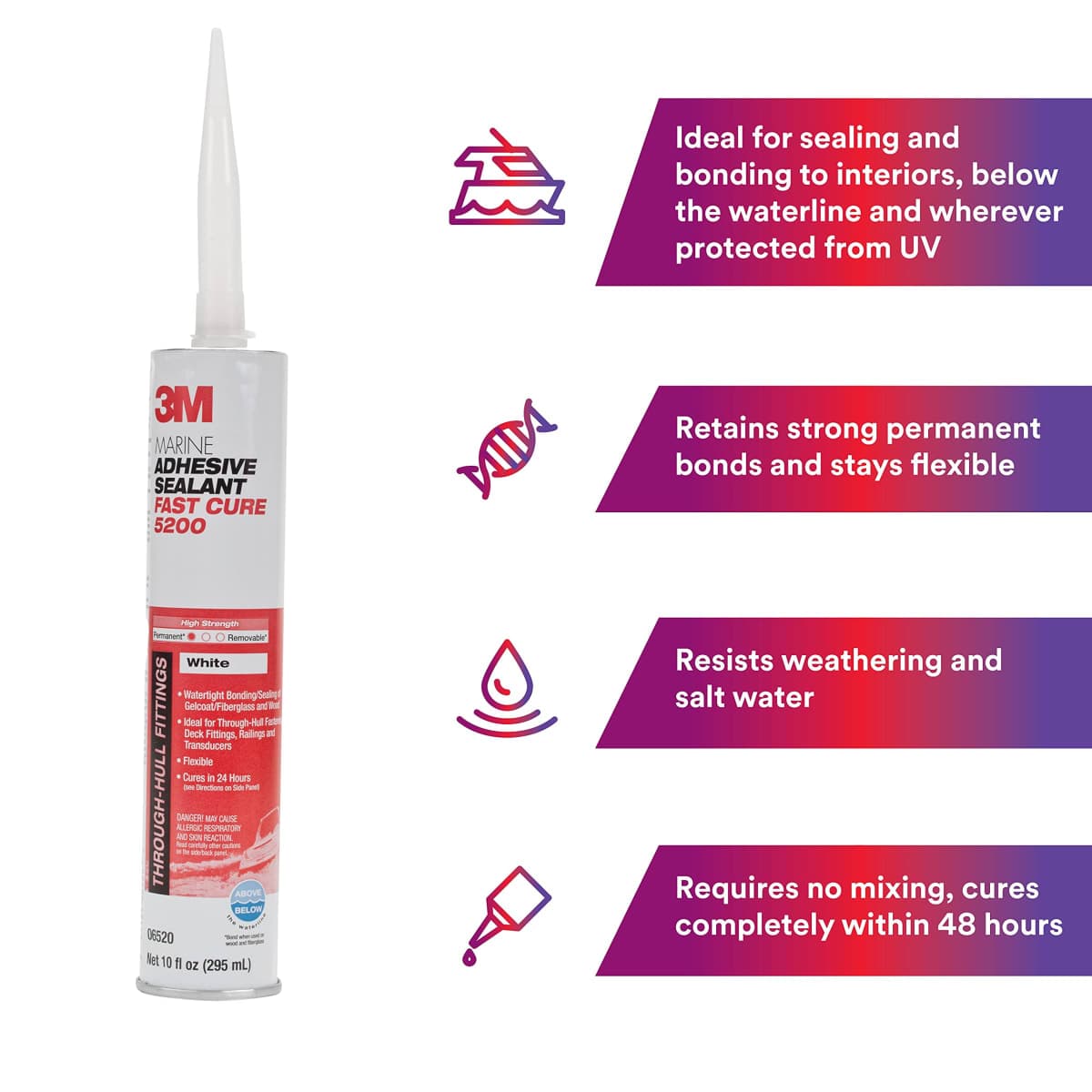 3M 51135065204 Marine Adhesive/Sealant Fast Cure (White, 1/10 Gallon) thumbnail 2