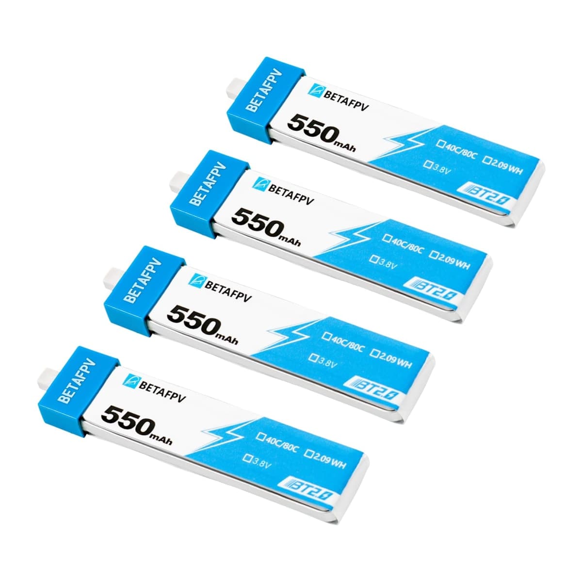 BETAFPV 4pcs BT2.0 550mAh 1S Battery 3.8V 40C/80C Lipo Battery with BT2.0 Connector Compatible for 75-85mm 1S FPV Racing Whoop Drone Quadcopters Like Meteor75 Pro FPV Drone — image 1
