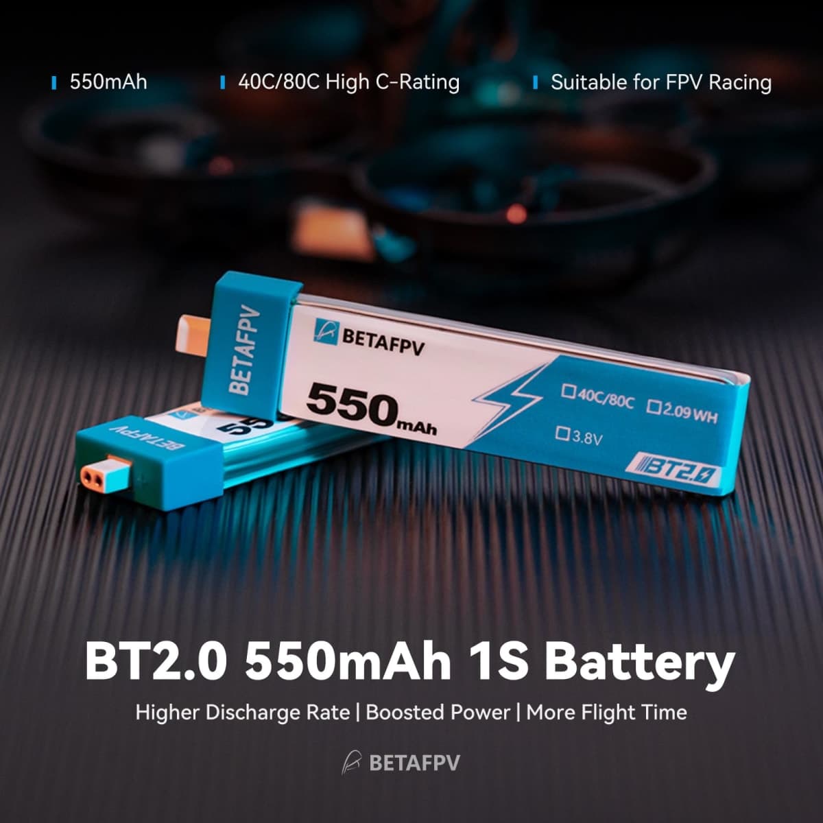 BETAFPV 4pcs BT2.0 550mAh 1S Battery 3.8V 40C/80C Lipo Battery with BT2.0 Connector Compatible for 75-85mm 1S FPV Racing Whoop Drone Quadcopters Like Meteor75 Pro FPV Drone thumbnail 2