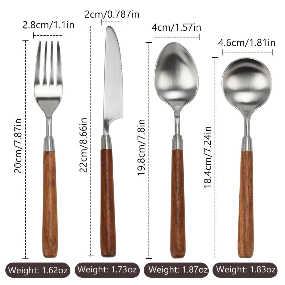 4pcs Cutlery Set, 304 Stainless Steel Kitchen Silverware Knife Fork Spoon with Wooden Handle Heavy Duty Flatware 4-Piece Set (4) thumbnail 4