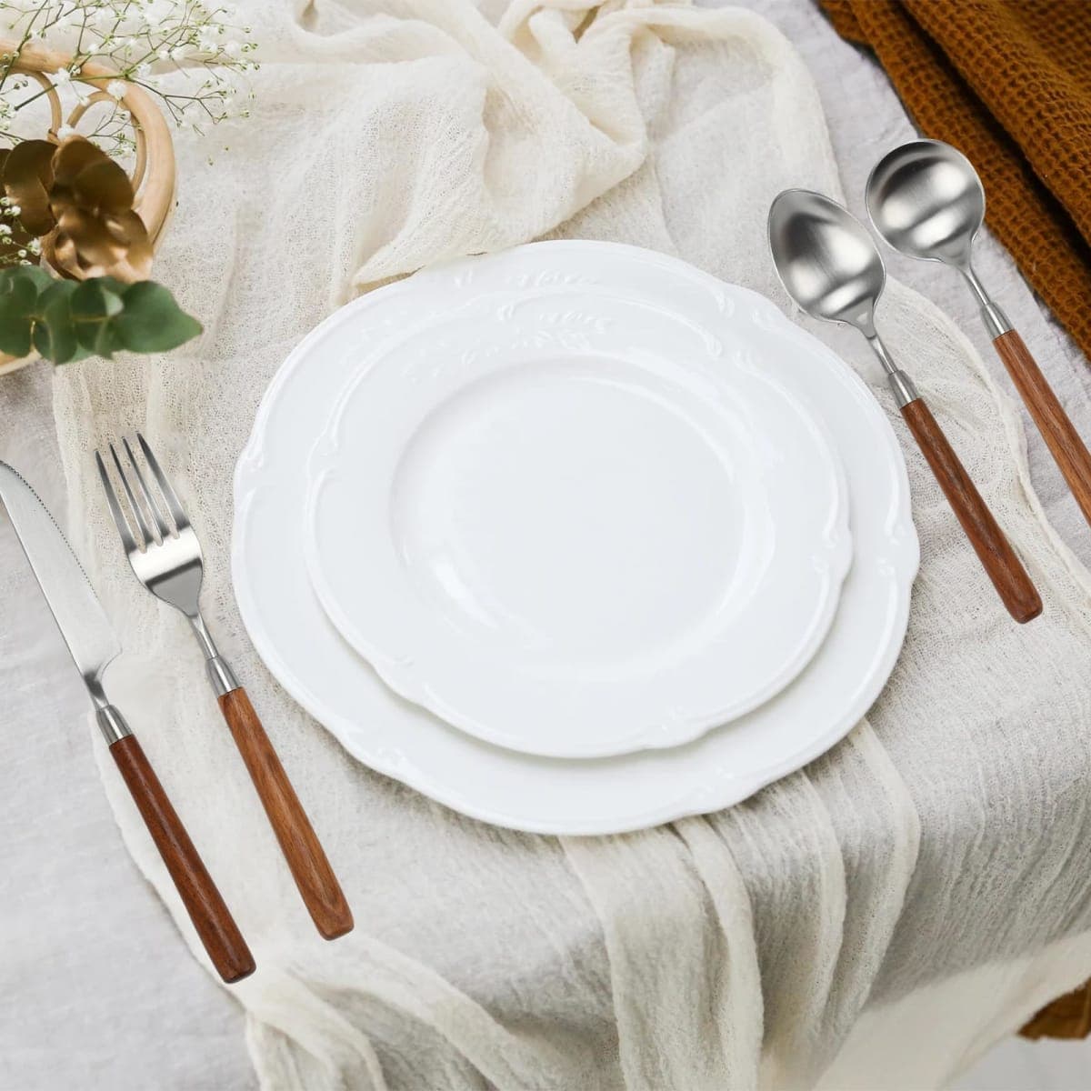 4pcs Cutlery Set, 304 Stainless Steel Kitchen Silverware Knife Fork Spoon with Wooden Handle Heavy Duty Flatware 4-Piece Set (4) thumbnail 5