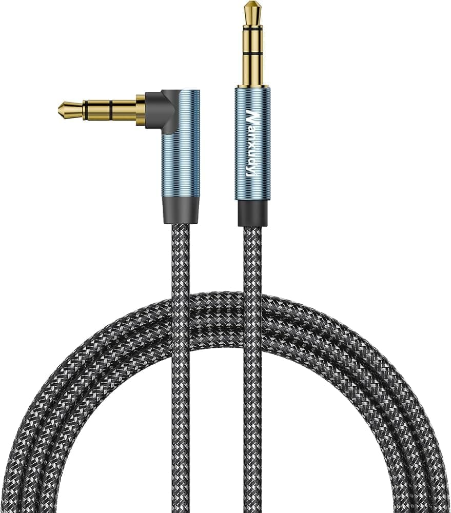 Nanxudyj AUX Cord 10ft/3M,3.5mm Stereo Audio Cable 90 Degree 3.5mm Male to Male Stereo Aux Cable Right Angle TRS Cable Compatible for car, Headphone,Tablets, Speakers — image 1