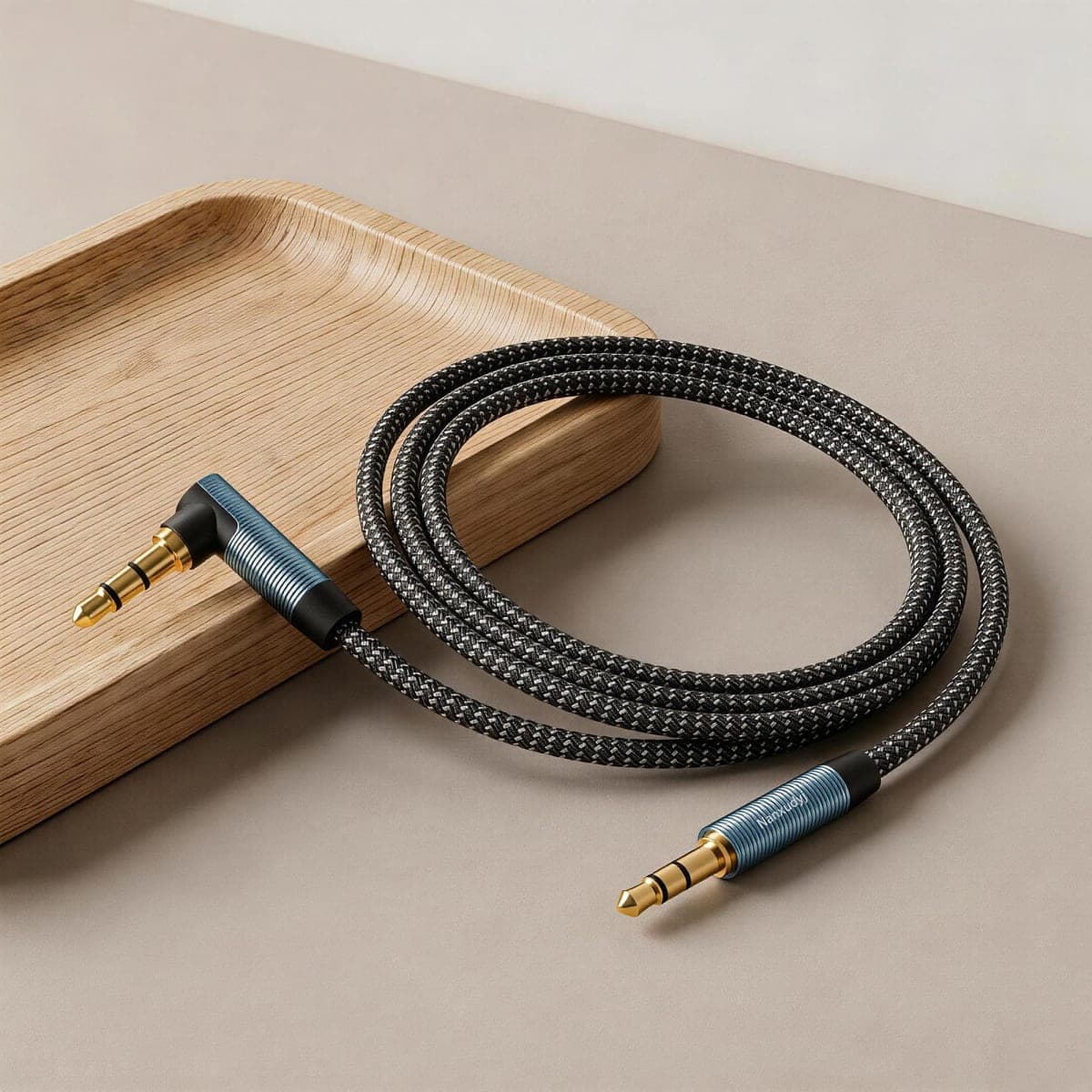 Nanxudyj AUX Cord 10ft/3M,3.5mm Stereo Audio Cable 90 Degree 3.5mm Male to Male Stereo Aux Cable Right Angle TRS Cable Compatible for car, Headphone,Tablets, Speakers thumbnail 2