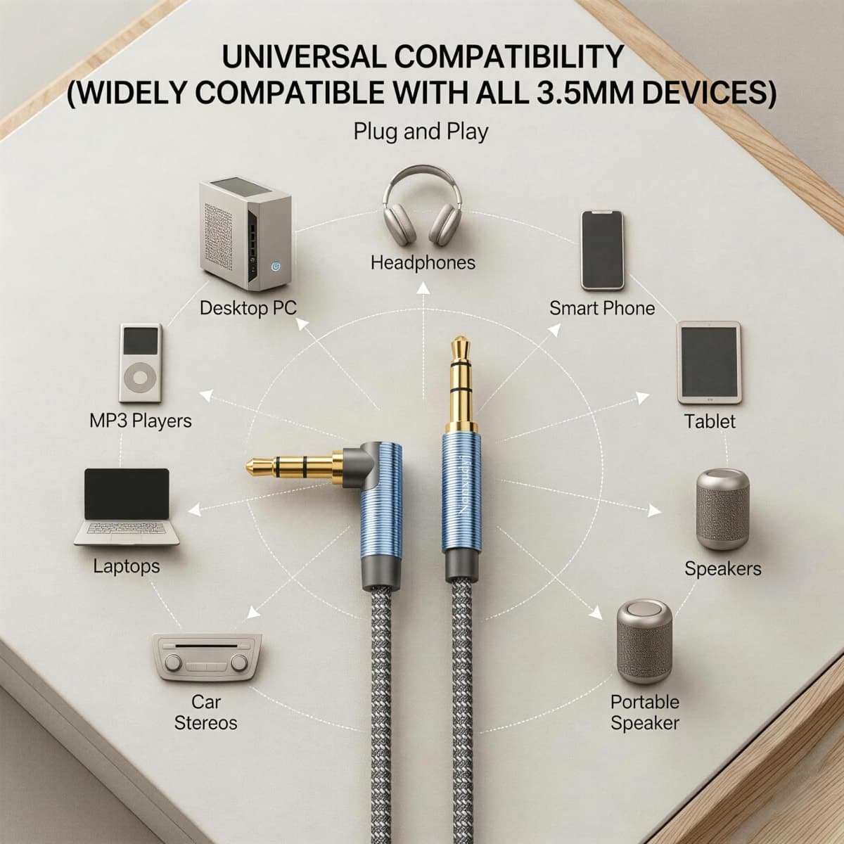 Nanxudyj AUX Cord 10ft/3M,3.5mm Stereo Audio Cable 90 Degree 3.5mm Male to Male Stereo Aux Cable Right Angle TRS Cable Compatible for car, Headphone,Tablets, Speakers thumbnail 4