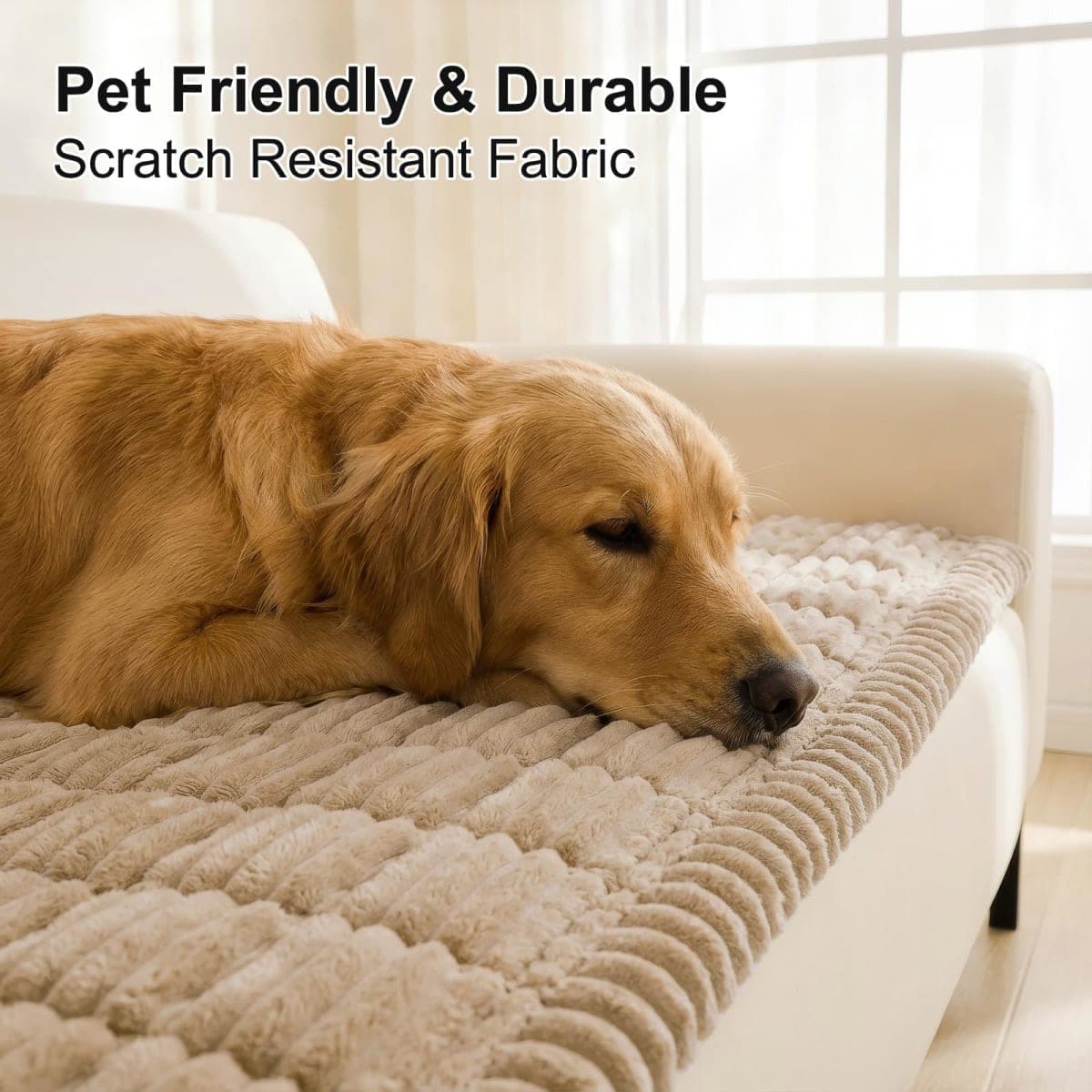 Smiry Couch Cover for Dogs Washable, Non Slip Fuzzy Pet Couch Covers for 3 Cushion Sofa Pet Friendly, Thick Soft Sofa Slipcovers Cushion Protector (Khaki, 27.6" x 59") thumbnail 3